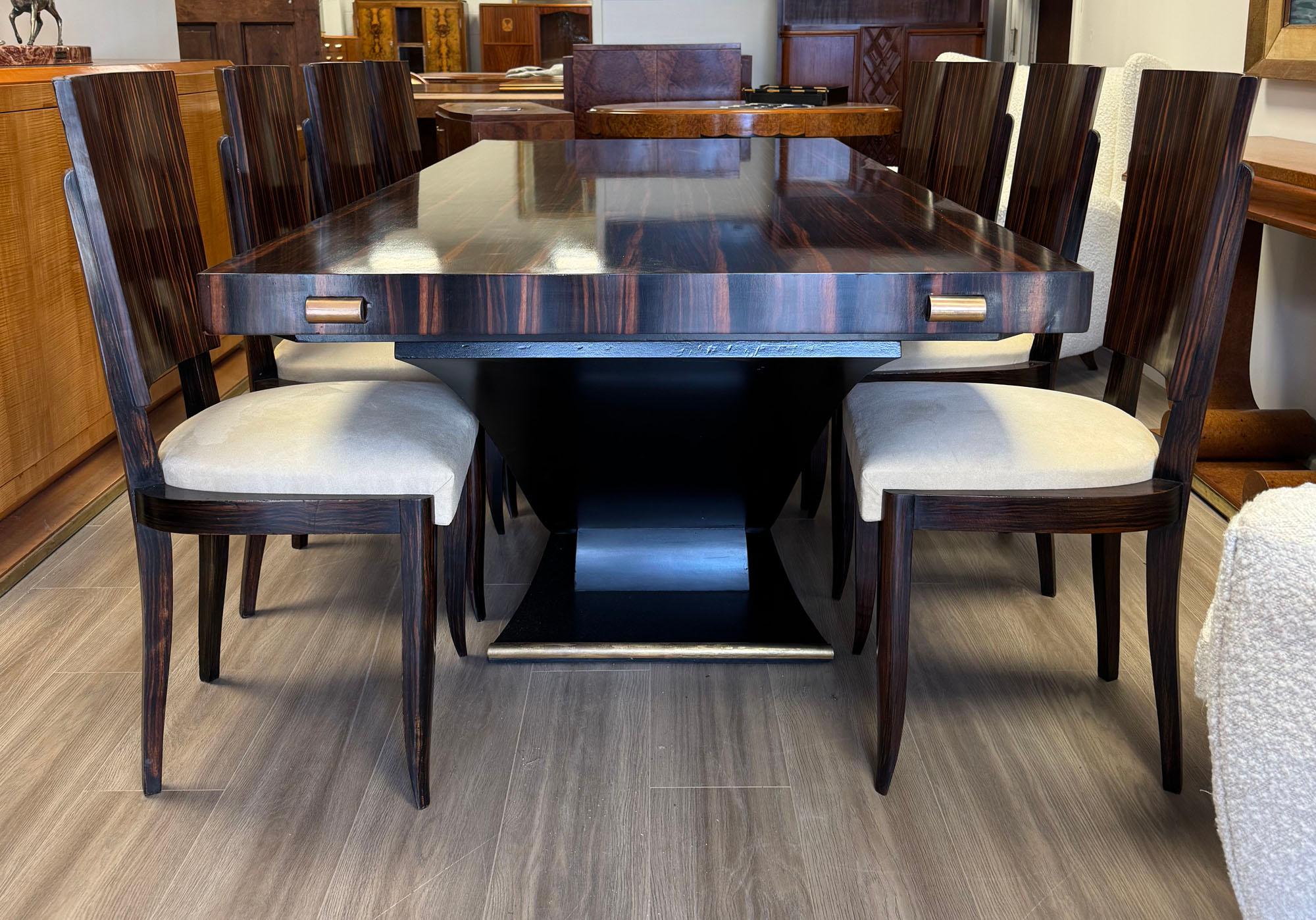 Set of Eight French Art Deco Macassar Ebony Dining Chairs, c.1930s im Angebot 13