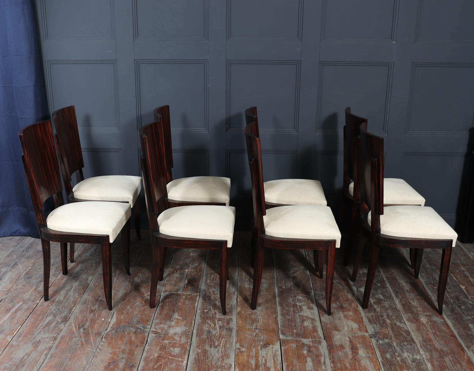 Set of Eight French Art Deco Macassar Ebony Dining Chairs, c.1930s (Makassar) im Angebot
