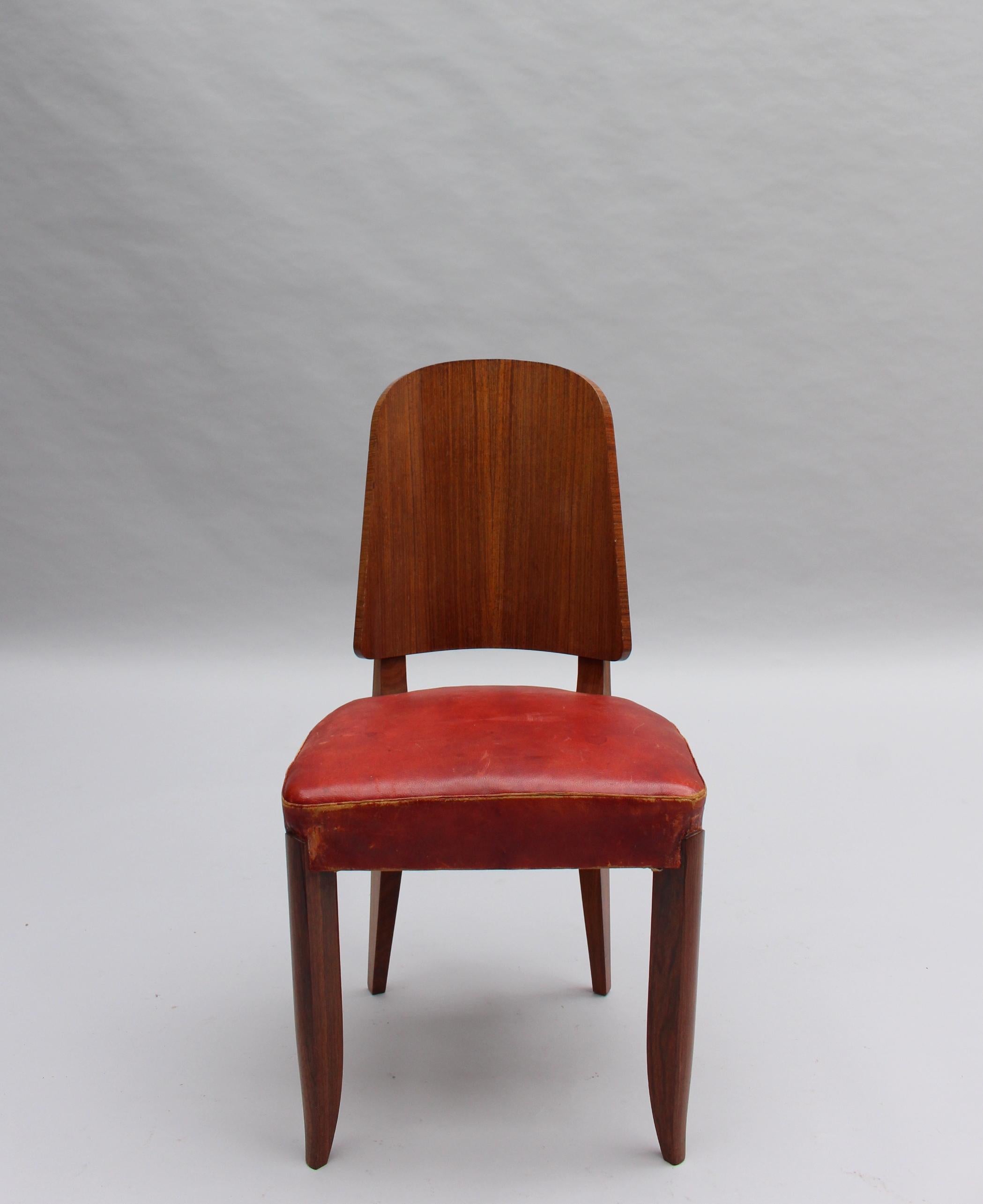 Satz von 8 feinen französischen Palisander-Stühlen im Art déco-Stil von Maxime Old (6 Seiten + 2 Armlehnen) (Mitte des 20. Jahrhunderts) im Angebot