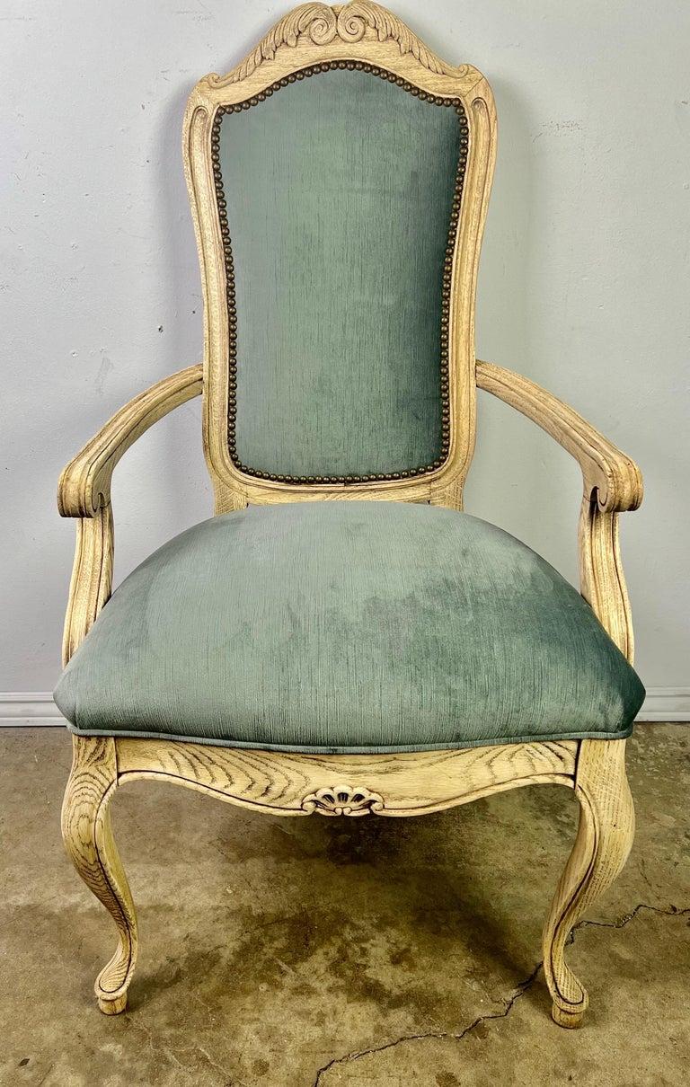 Louis XV Set of Eight French Blue Velvet Dining Chairs C.1930's For Sale
