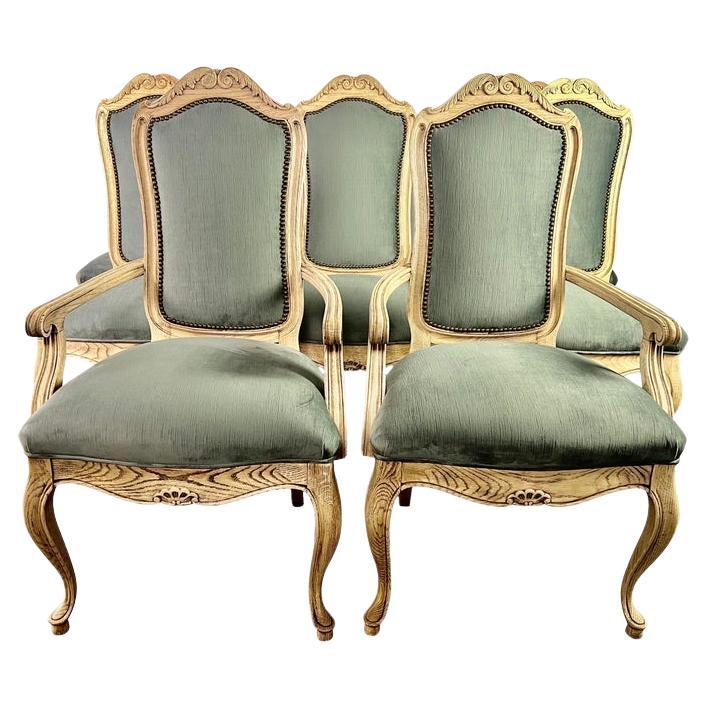 Set of Eight French Blue Velvet Dining Chairs C.1930's For Sale