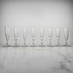 Set of Eight French Champagne Flutes in Glass, Ca. 1870
