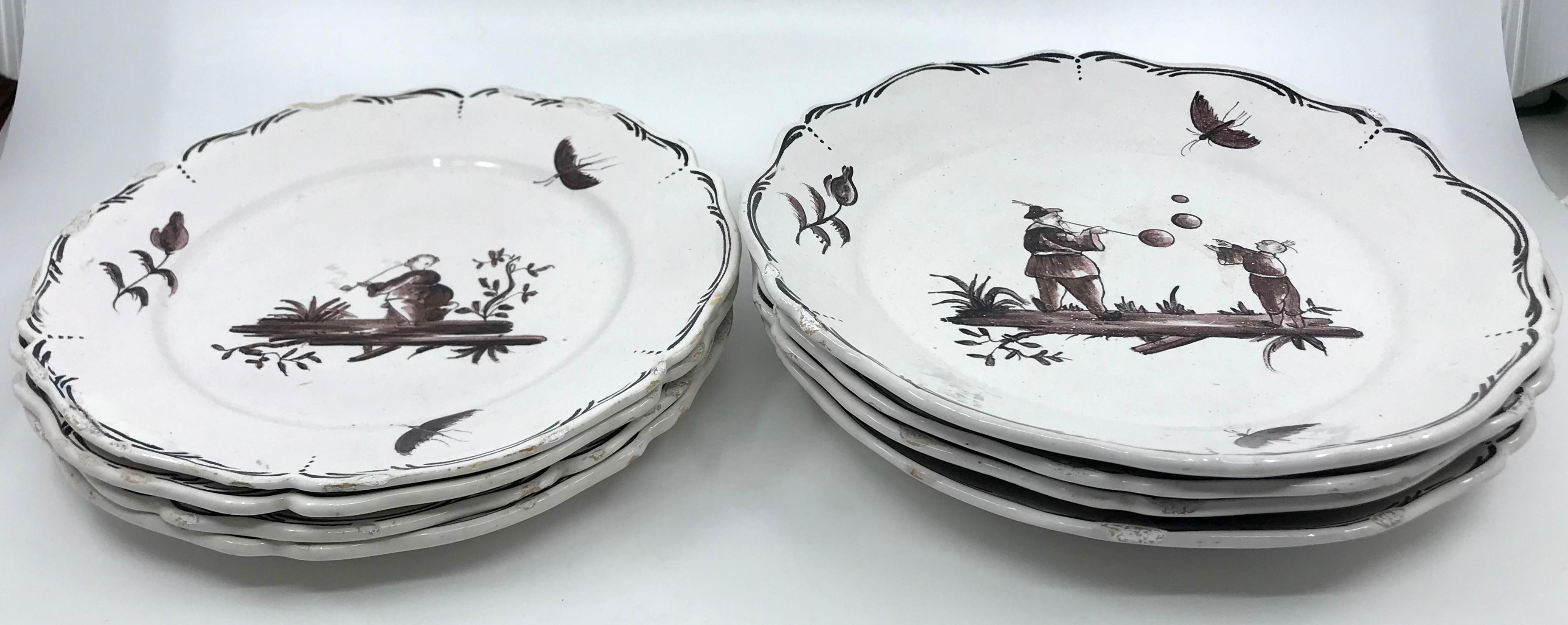 Set of Eight French Chinoiserie Faience Plates 5