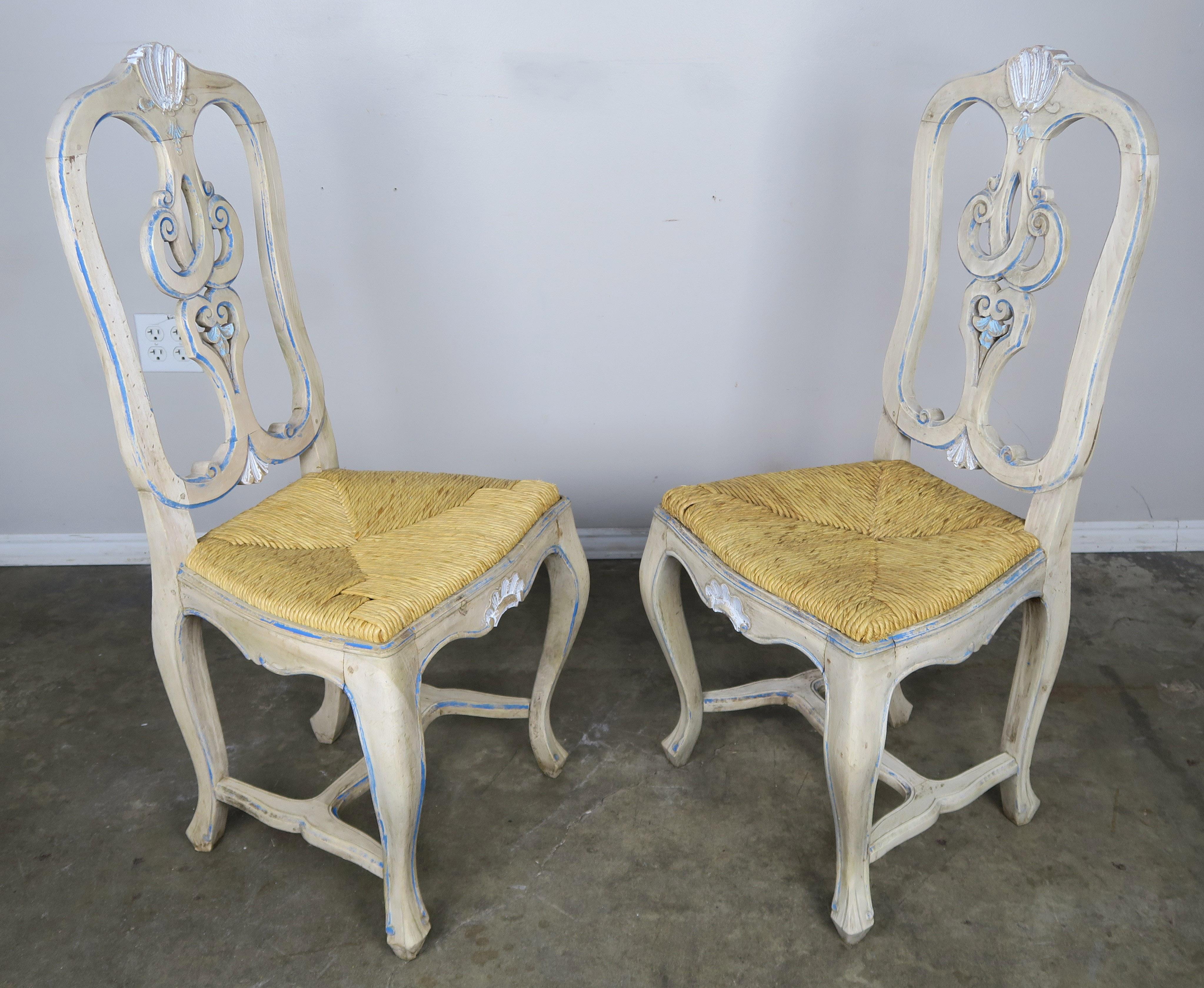 Set of Eight French Country Painted Dining Chairs with Rust Seats 4
