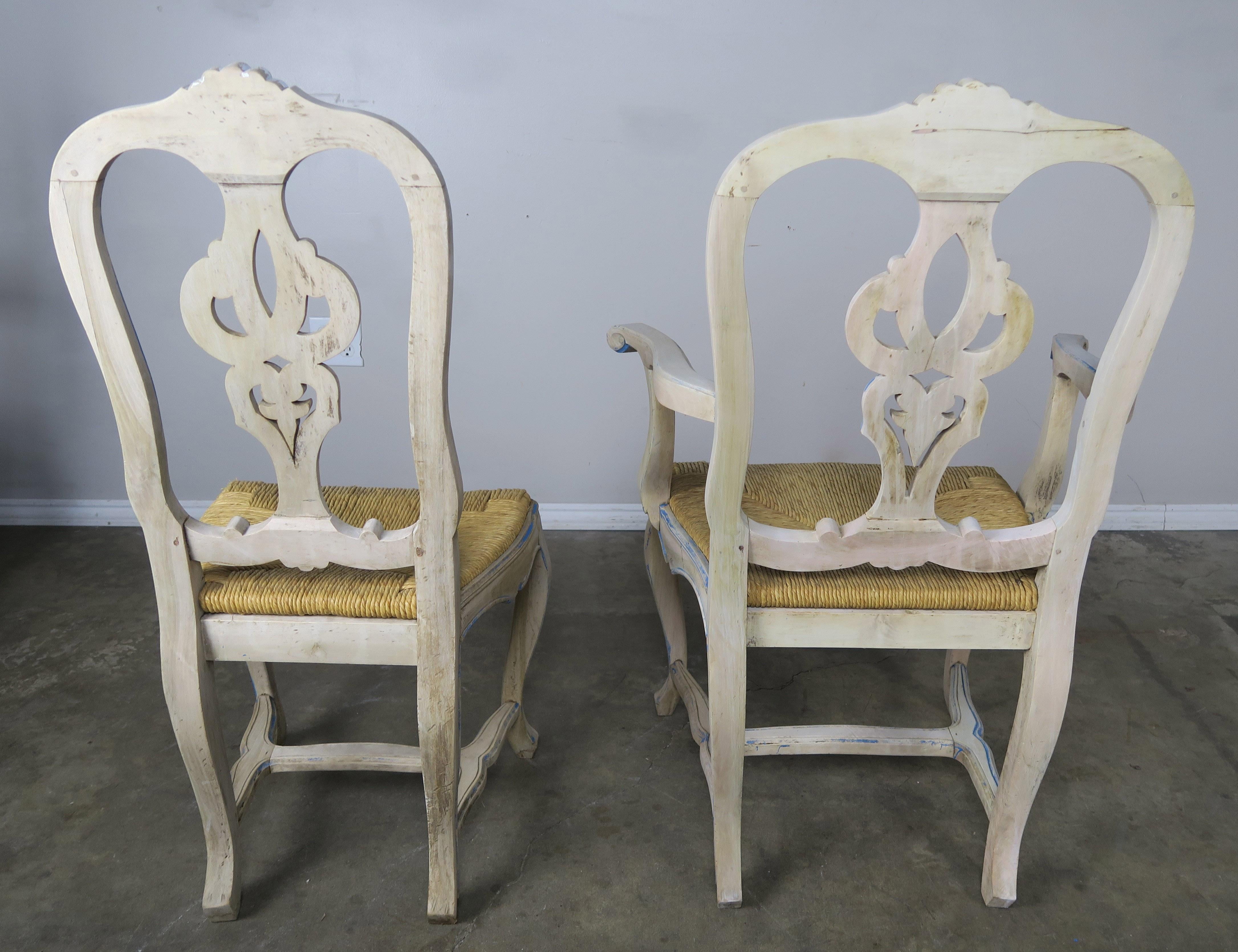 Set of Eight French Country Painted Dining Chairs with Rust Seats 7