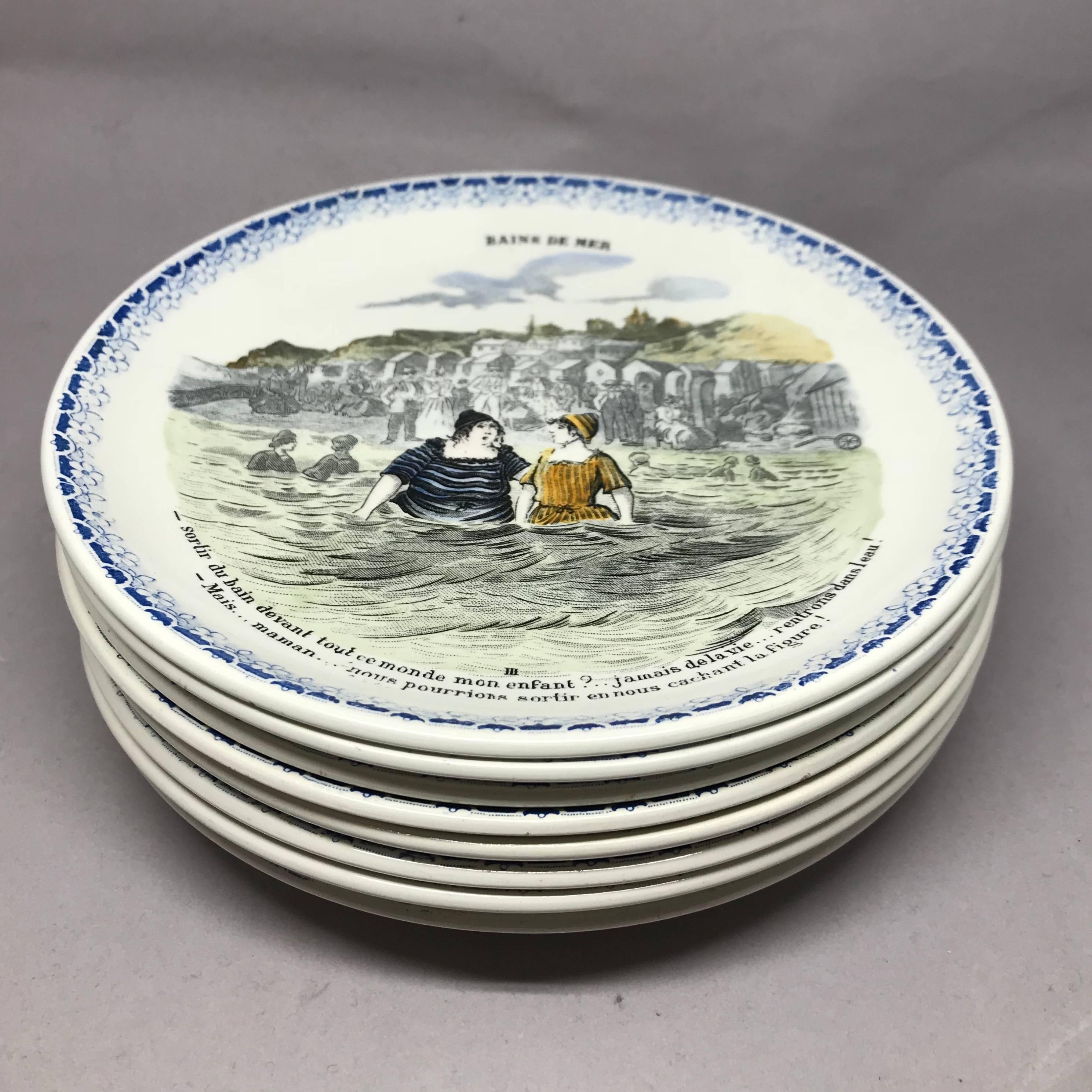 Set of Eight French Creamware Beach Plates 6