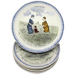 Set of Eight French Creamware Beach Plates