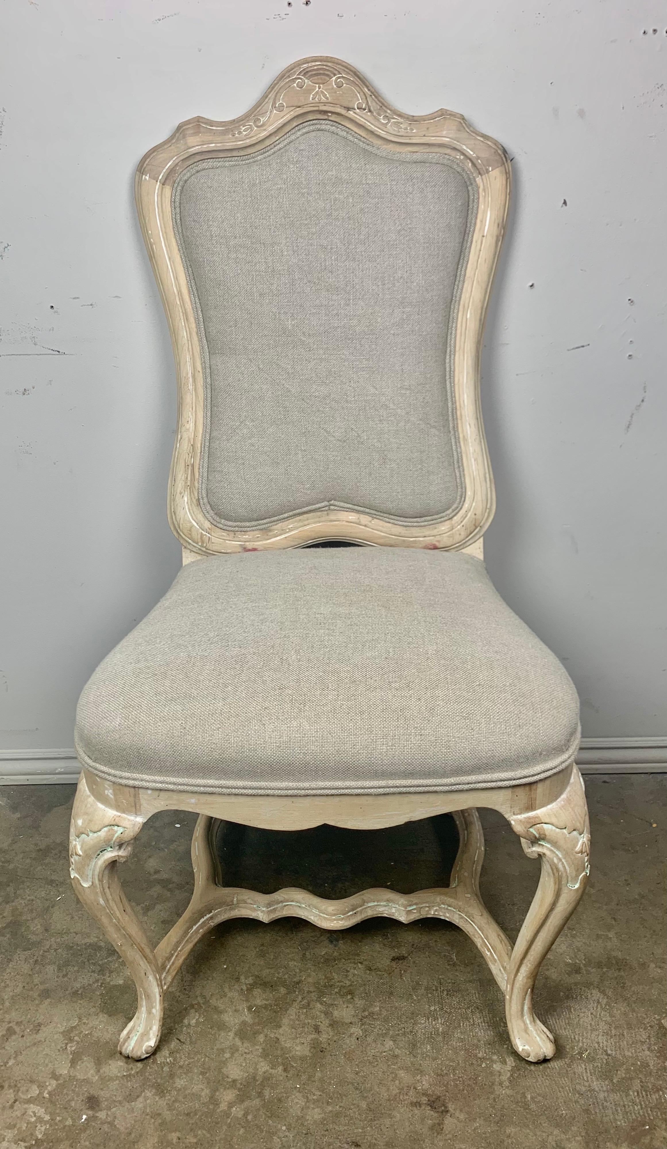 Set of Eight French Dining Chairs W/ Belgium Linen Upholstery 6