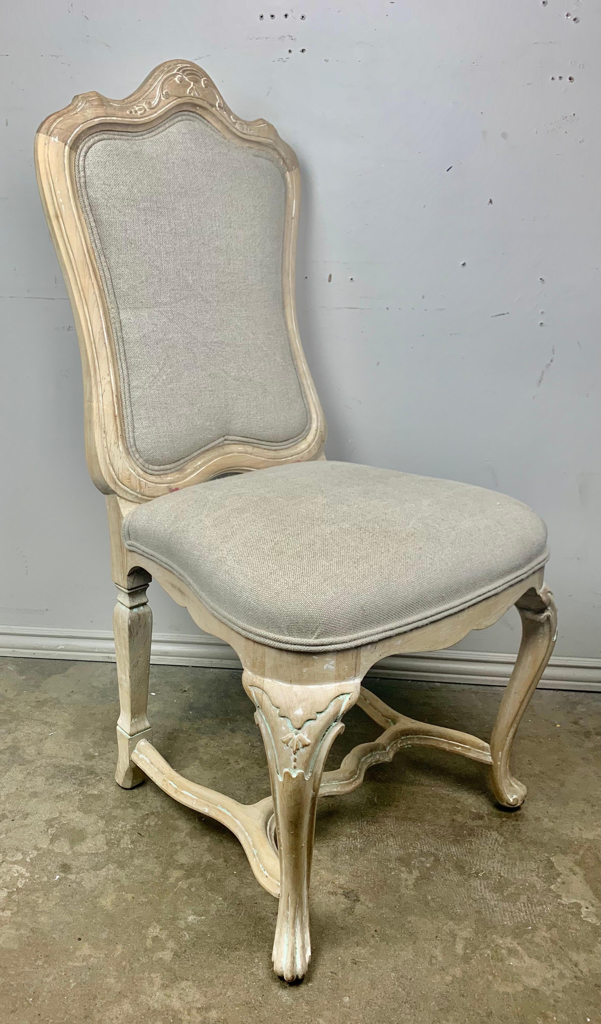 Set of Eight French Dining Chairs W/ Belgium Linen Upholstery 10