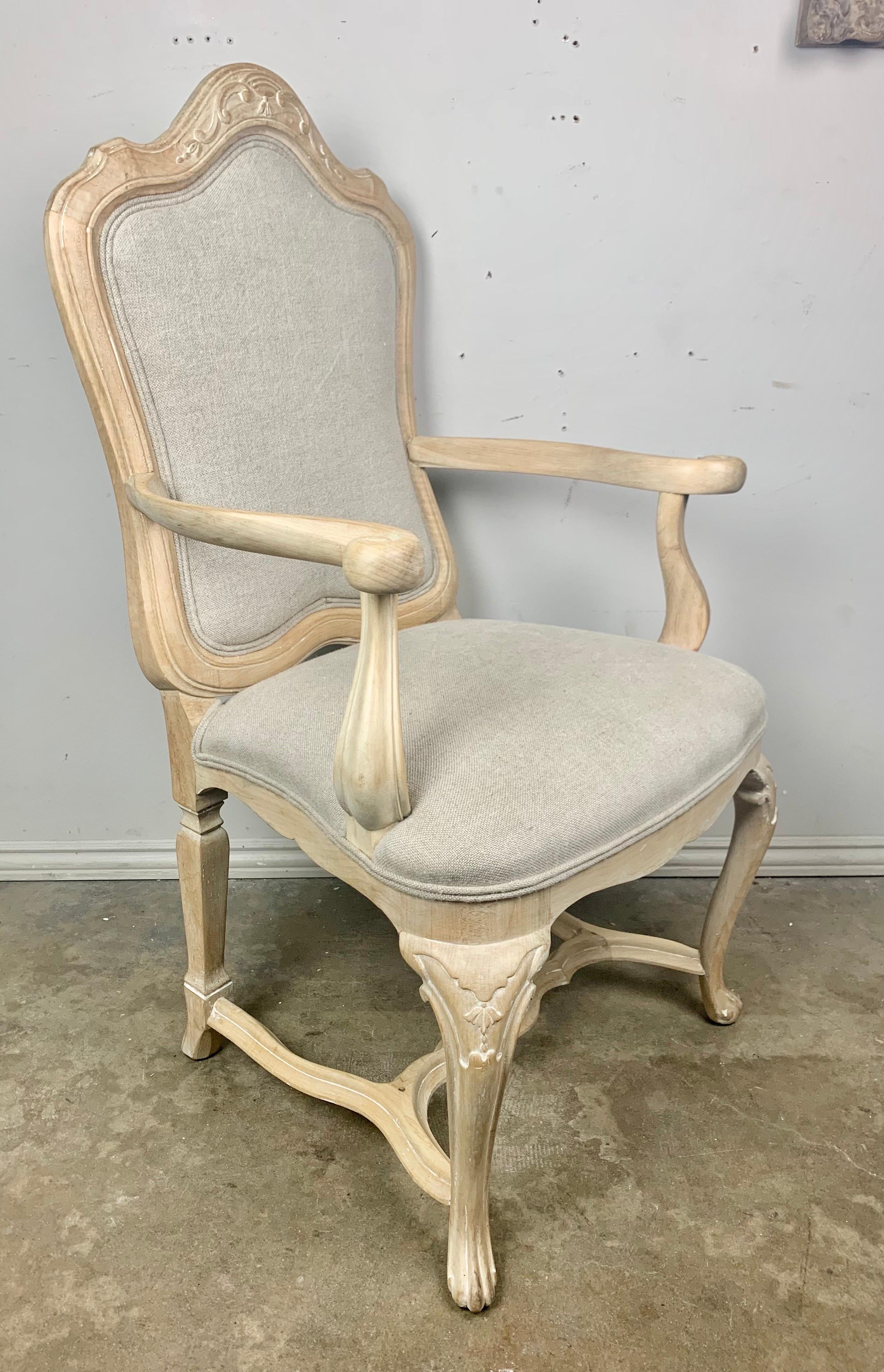 Mid-20th Century Set of Eight French Dining Chairs W/ Belgium Linen Upholstery