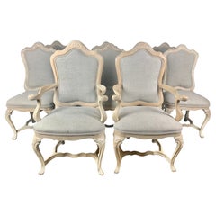 Set of Eight French Dining Chairs W/ Belgium Linen Upholstery