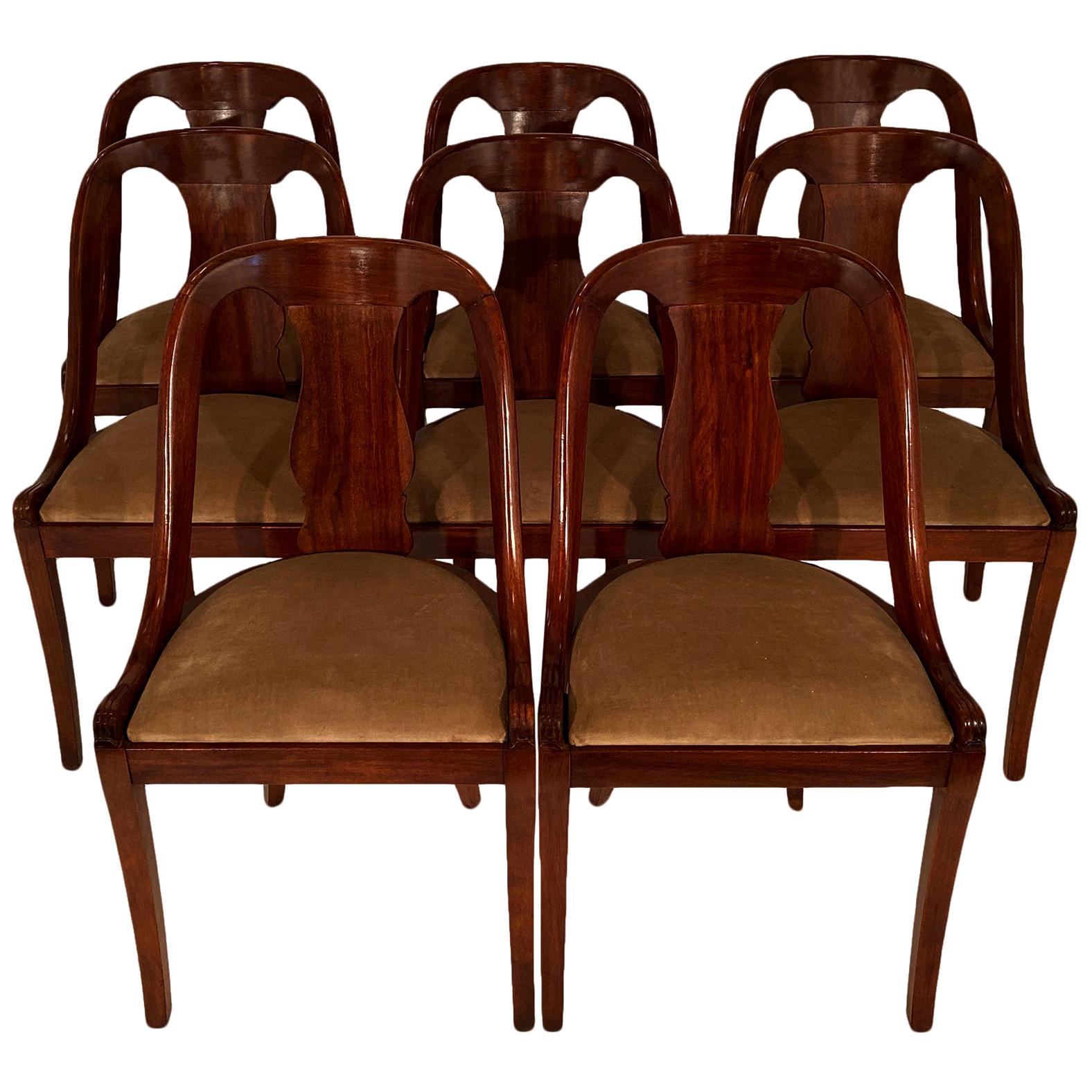 Set of Eight French Empire Gondola Chairs
