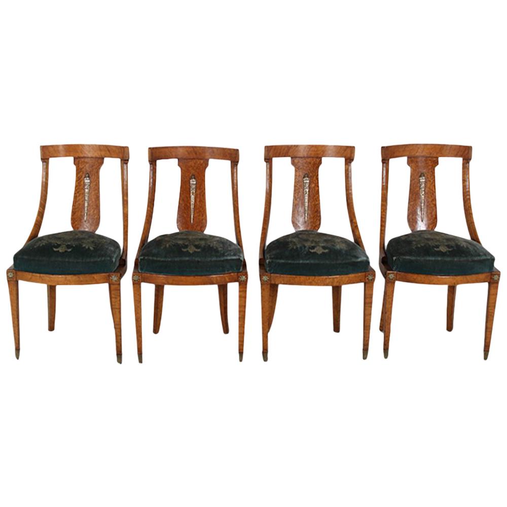 Set of Eight French Empire 
Gondola
 Chairs in Amboyna Wood