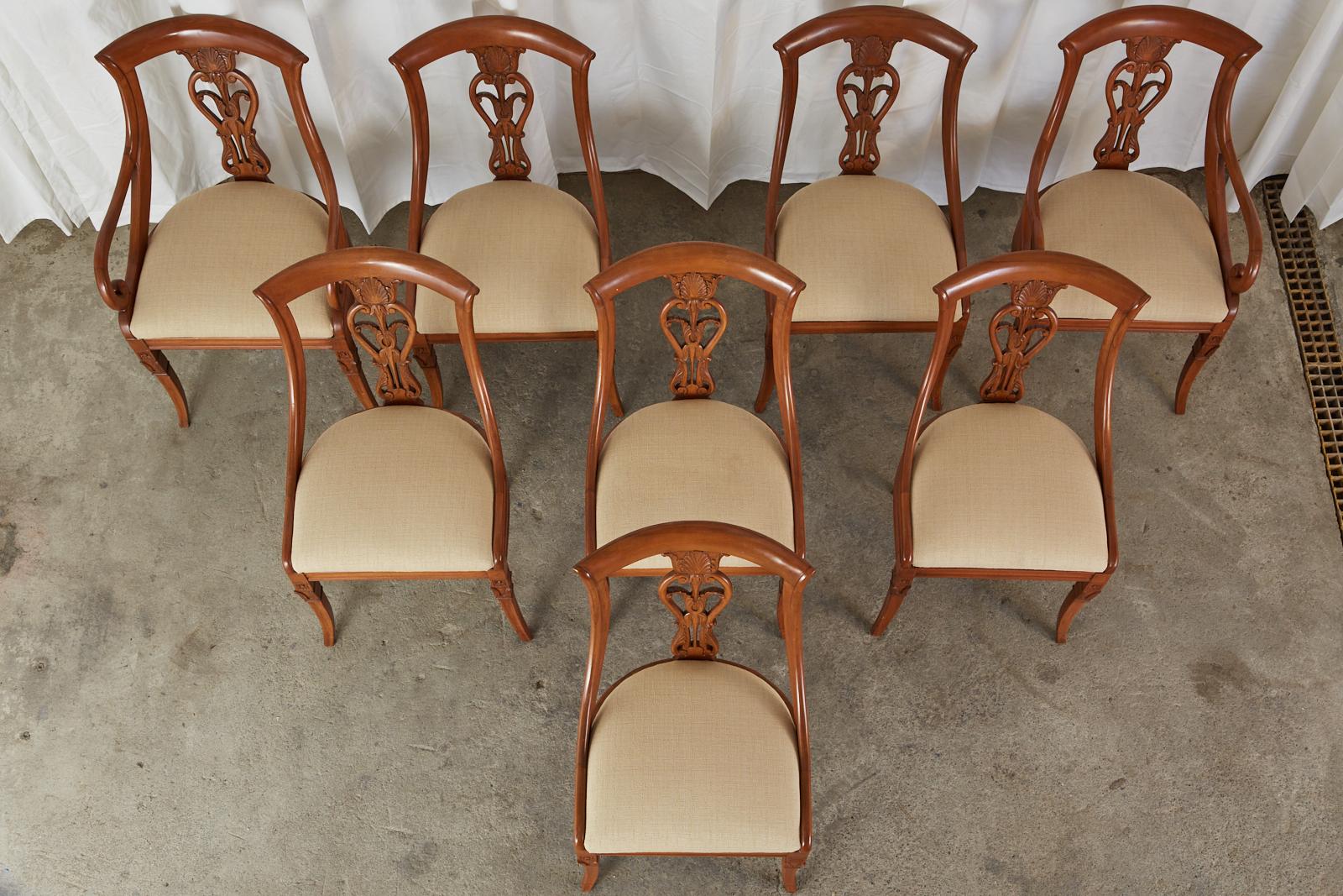 Hand-Crafted Set of Eight French Empire Style Gondola Dining Chairs