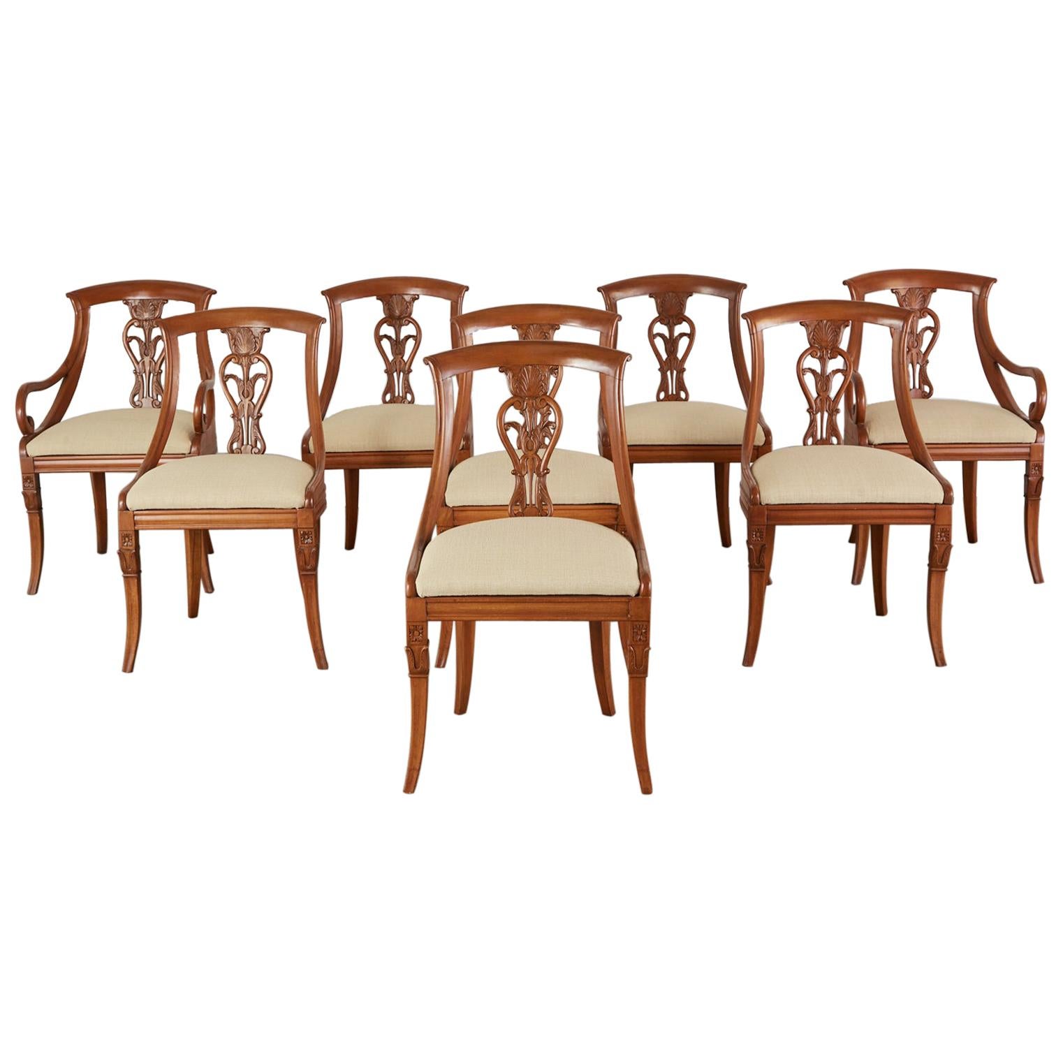 Set of Eight French Empire Style Gondola Dining Chairs