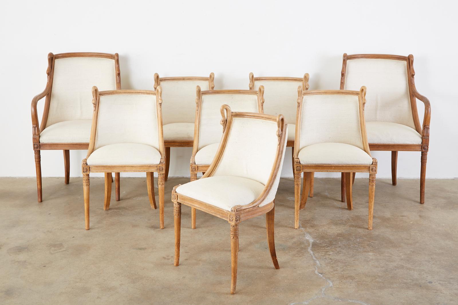 Empire Revival Set of Eight French Empire Swan Neck Dining Chairs