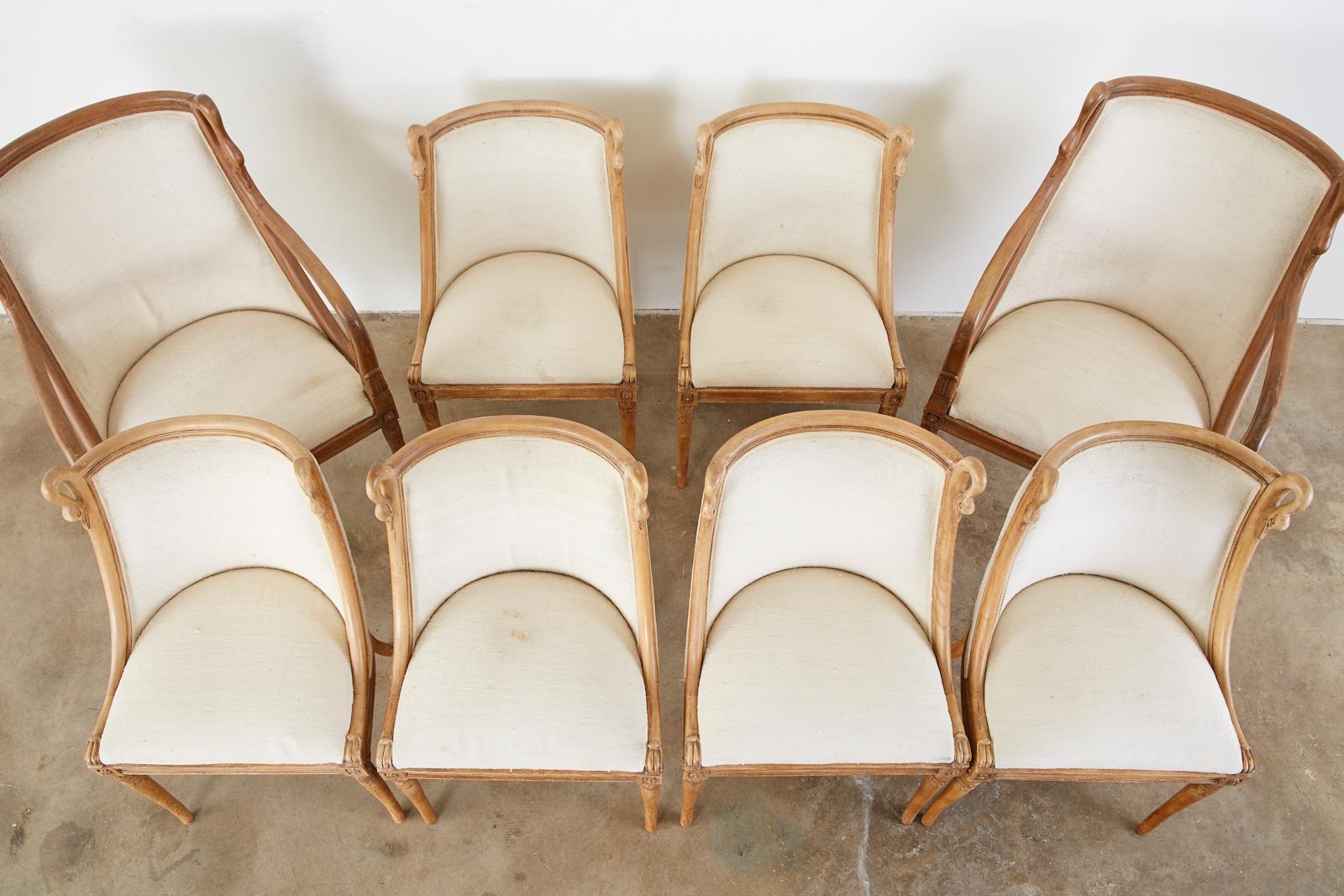 Hand-Crafted Set of Eight French Empire Swan Neck Dining Chairs