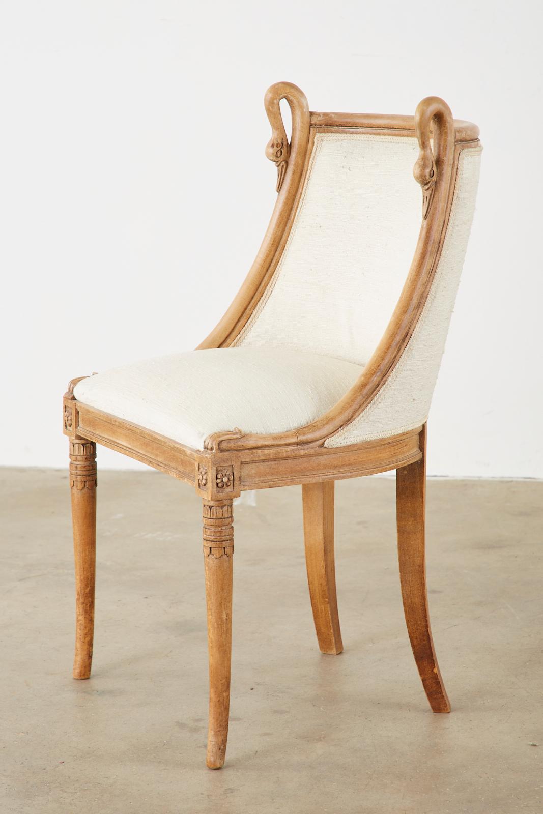 Set of Eight French Empire Swan Neck Dining Chairs In Distressed Condition In Rio Vista, CA
