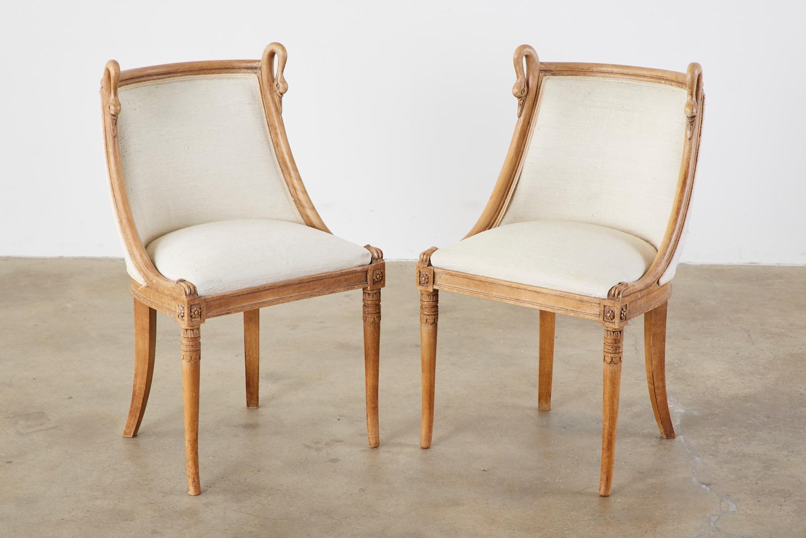 19th Century Set of Eight French Empire Swan Neck Dining Chairs
