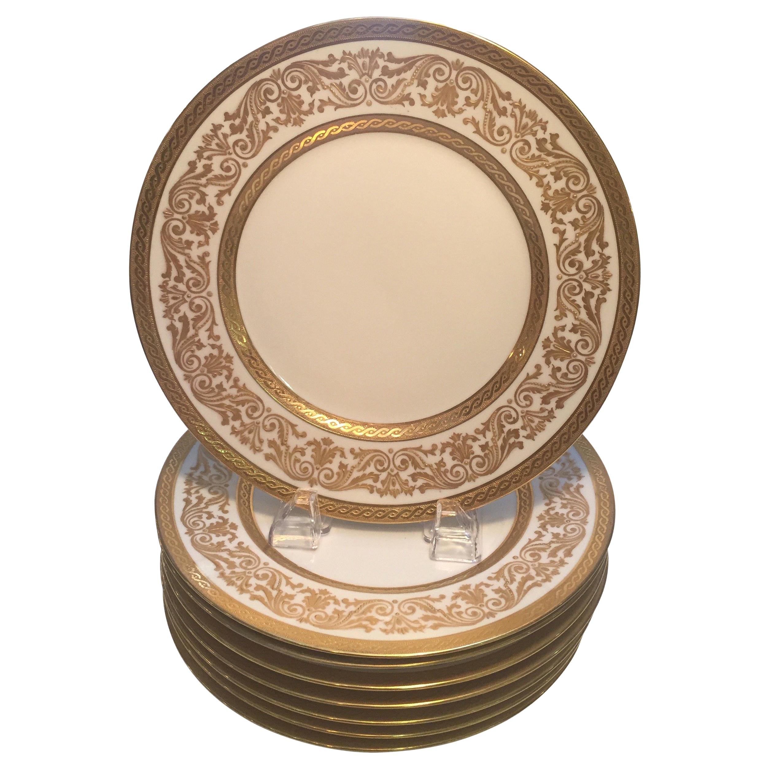 Set of Eight French Gold Encrusted Service Dinner Plates