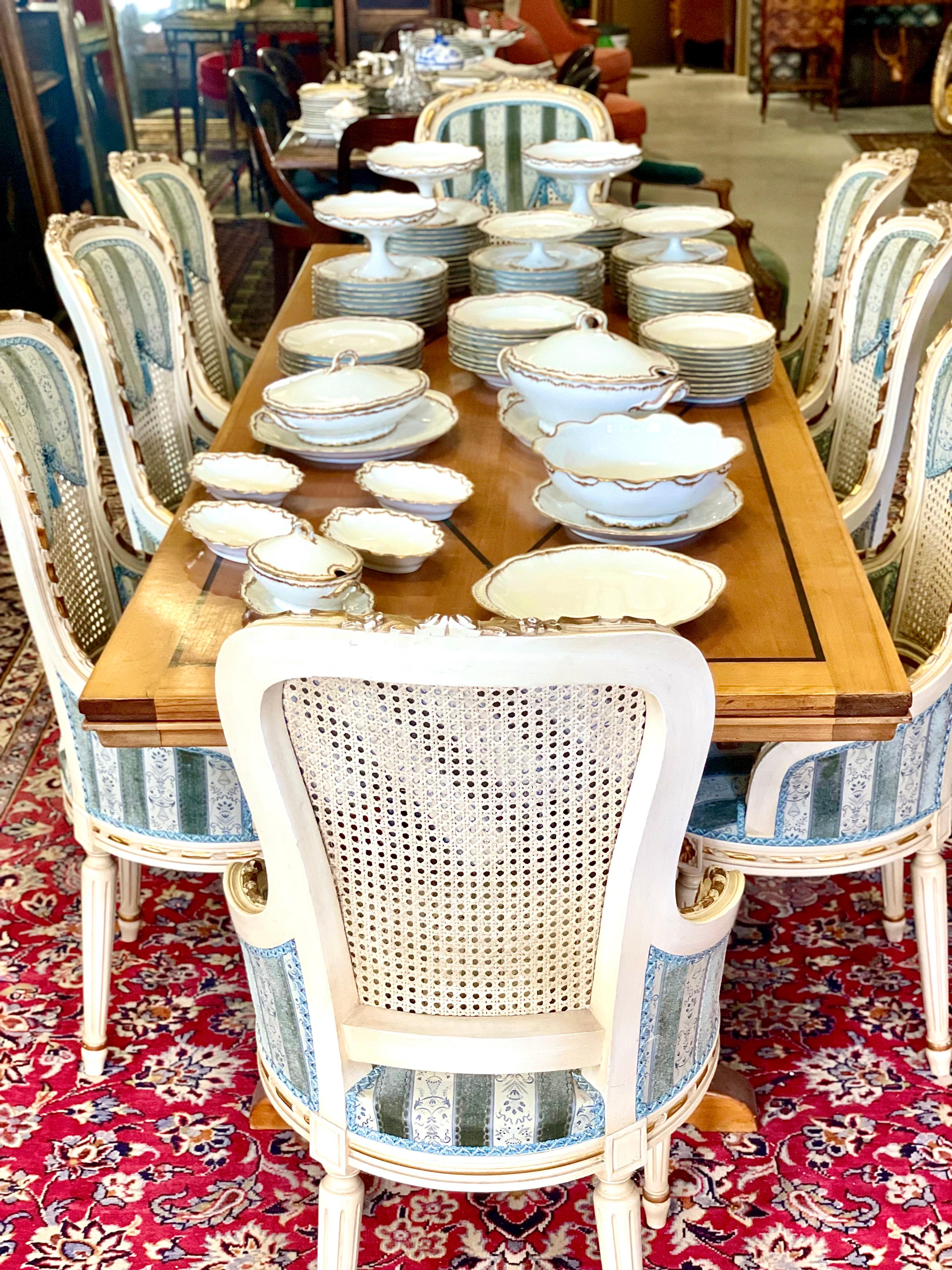 Velvet Set of Eight French Louis XVI Style Dining Chairs  For Sale