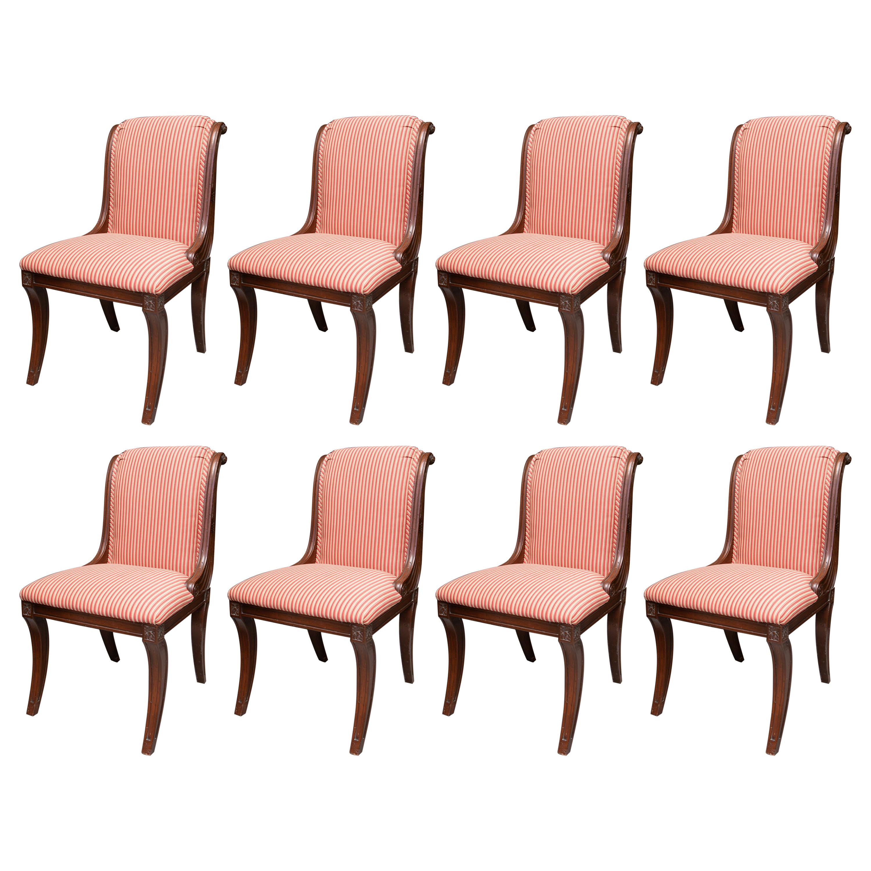 Set of Eight French Klismos Upholstered Dining Chairs