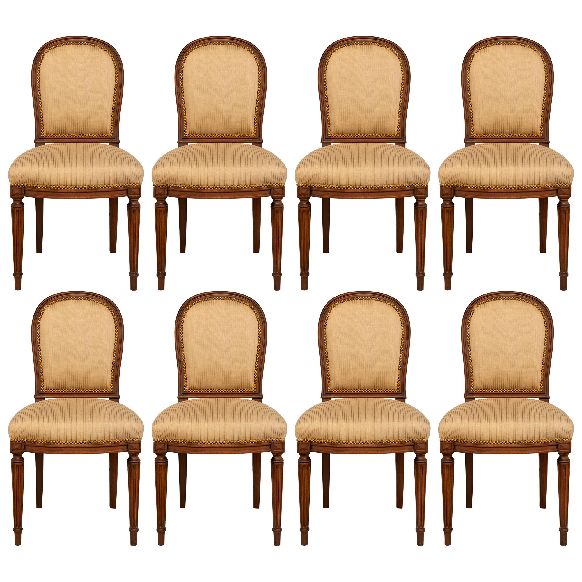 Set of Eight French Late 19th Century Louis XVI St. Solid Mahogany Side Chairs For Sale