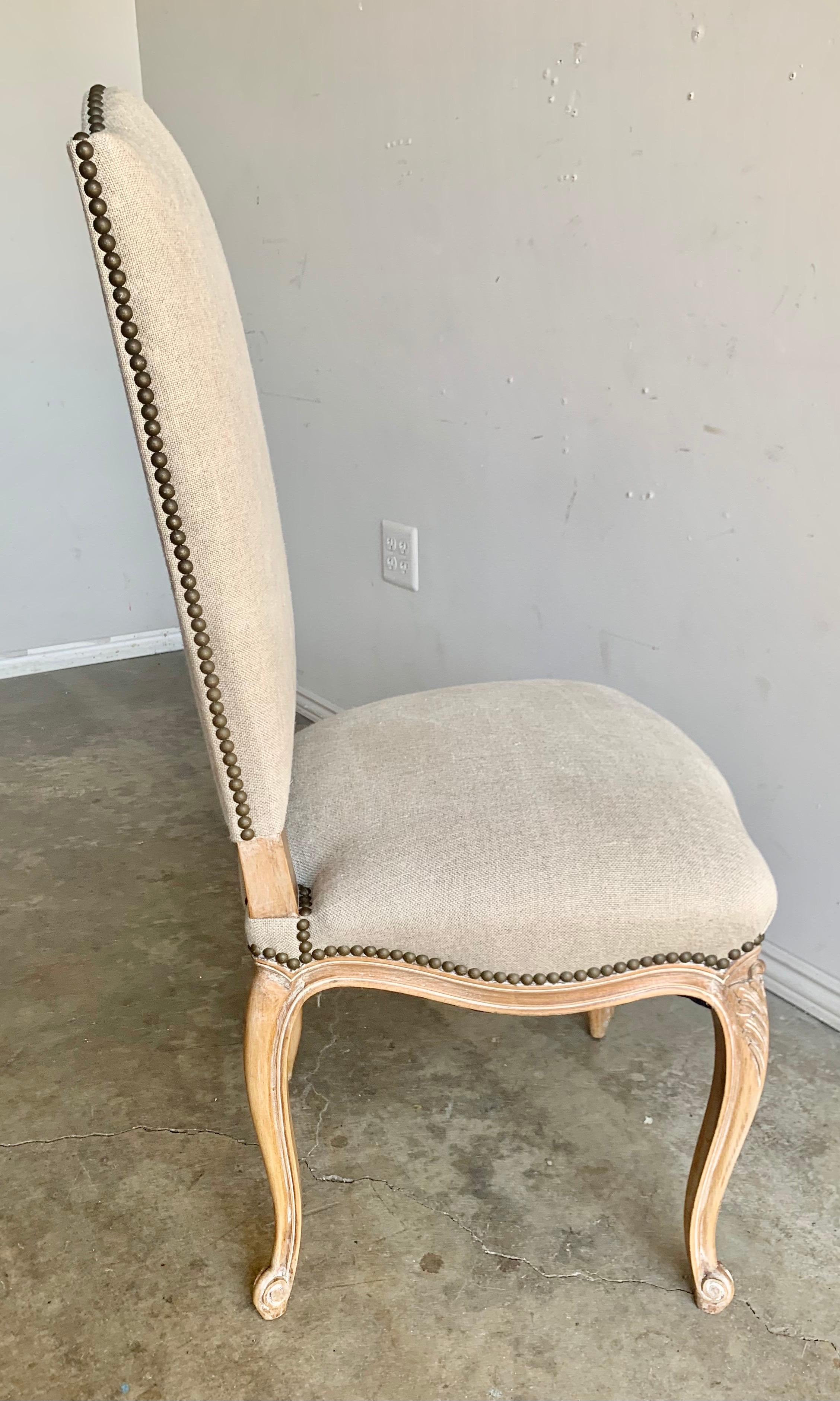 Set of Eight French Linen Dining Chairs 8