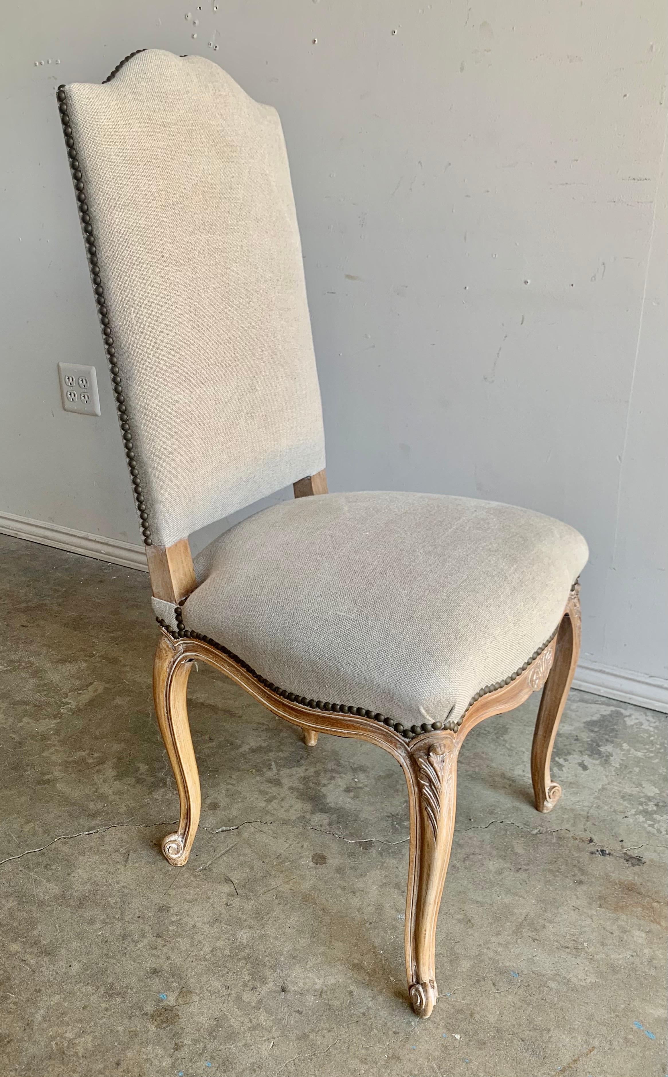 Mid-20th Century Set of Eight French Linen Dining Chairs