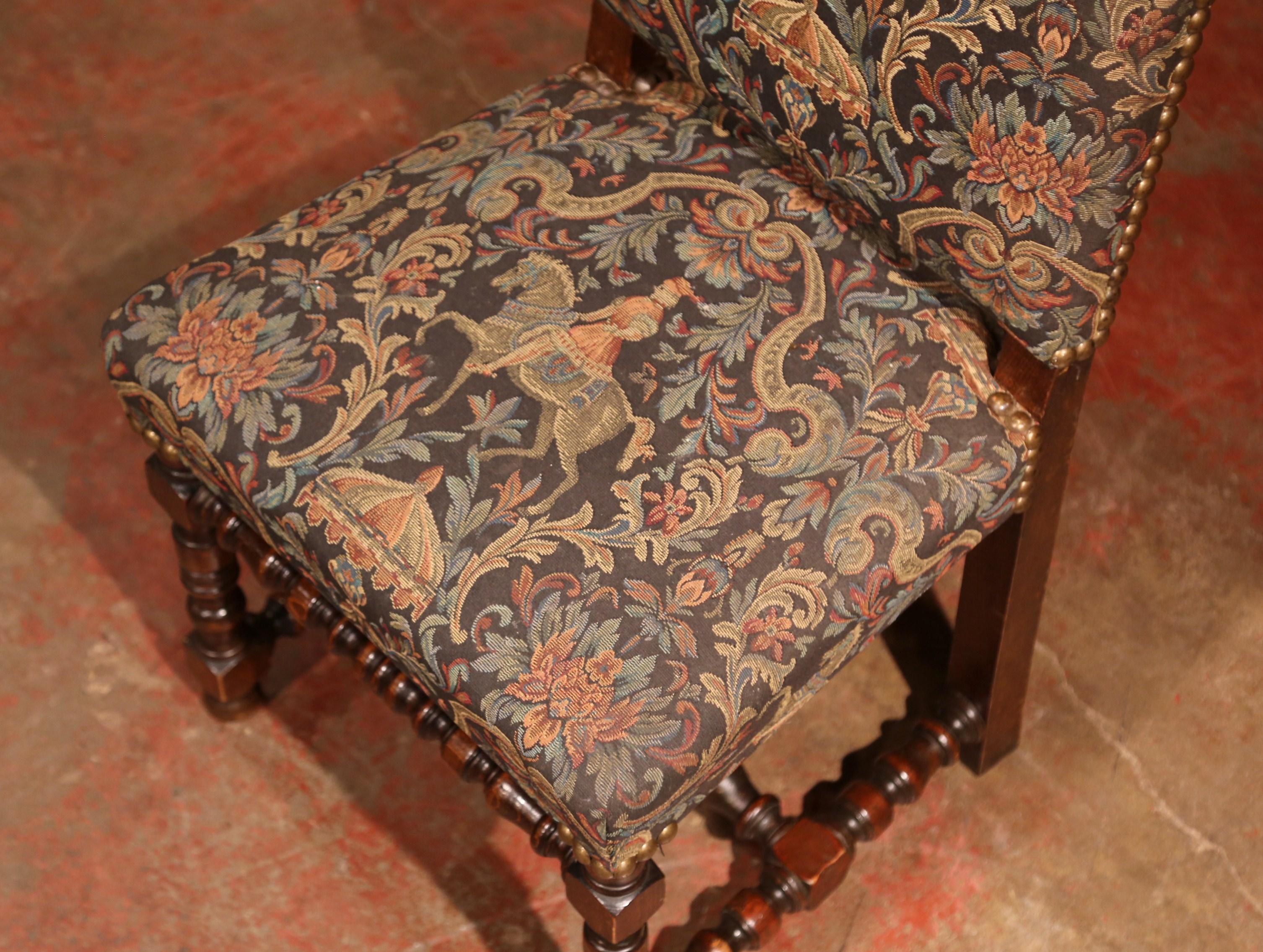 Suite of Eight French Louis XIII Carved Walnut and Tapestry Dining Room Chairs 1