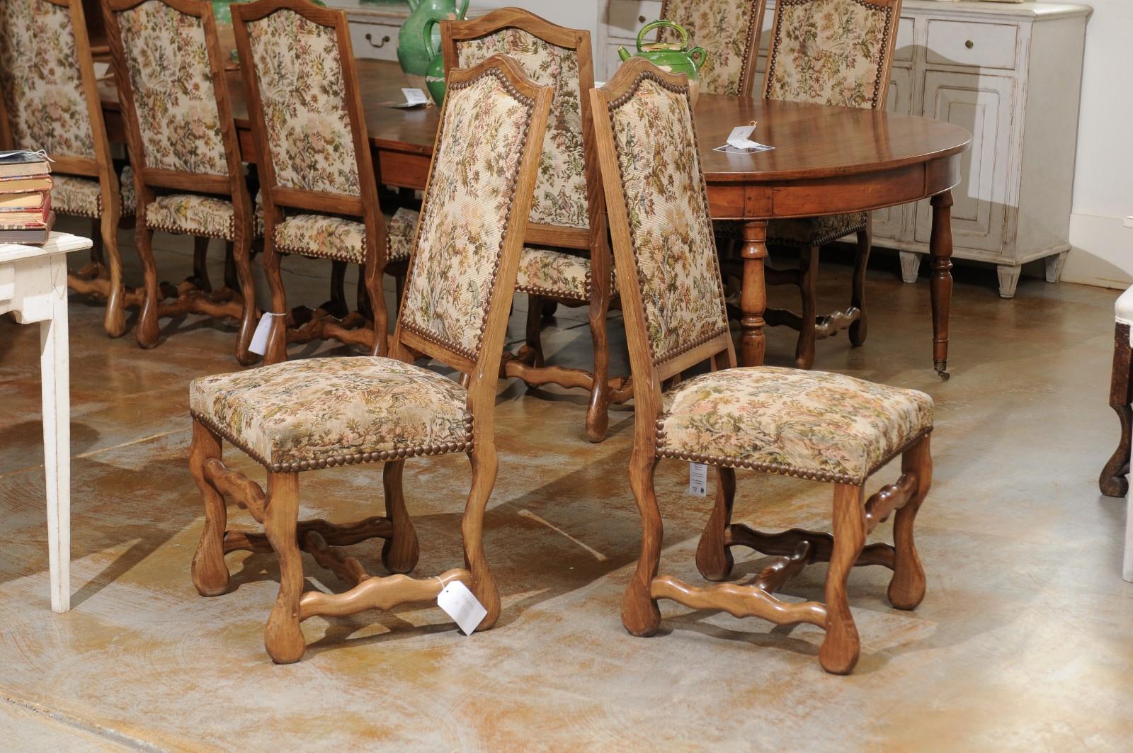 Set of Eight French Louis XIII Style Os de Mouton Dining Chairs with Tapestry 4