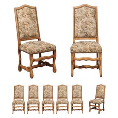 Set of Eight French Louis XIII Style Os de Mouton Dining Chairs with Tapestry