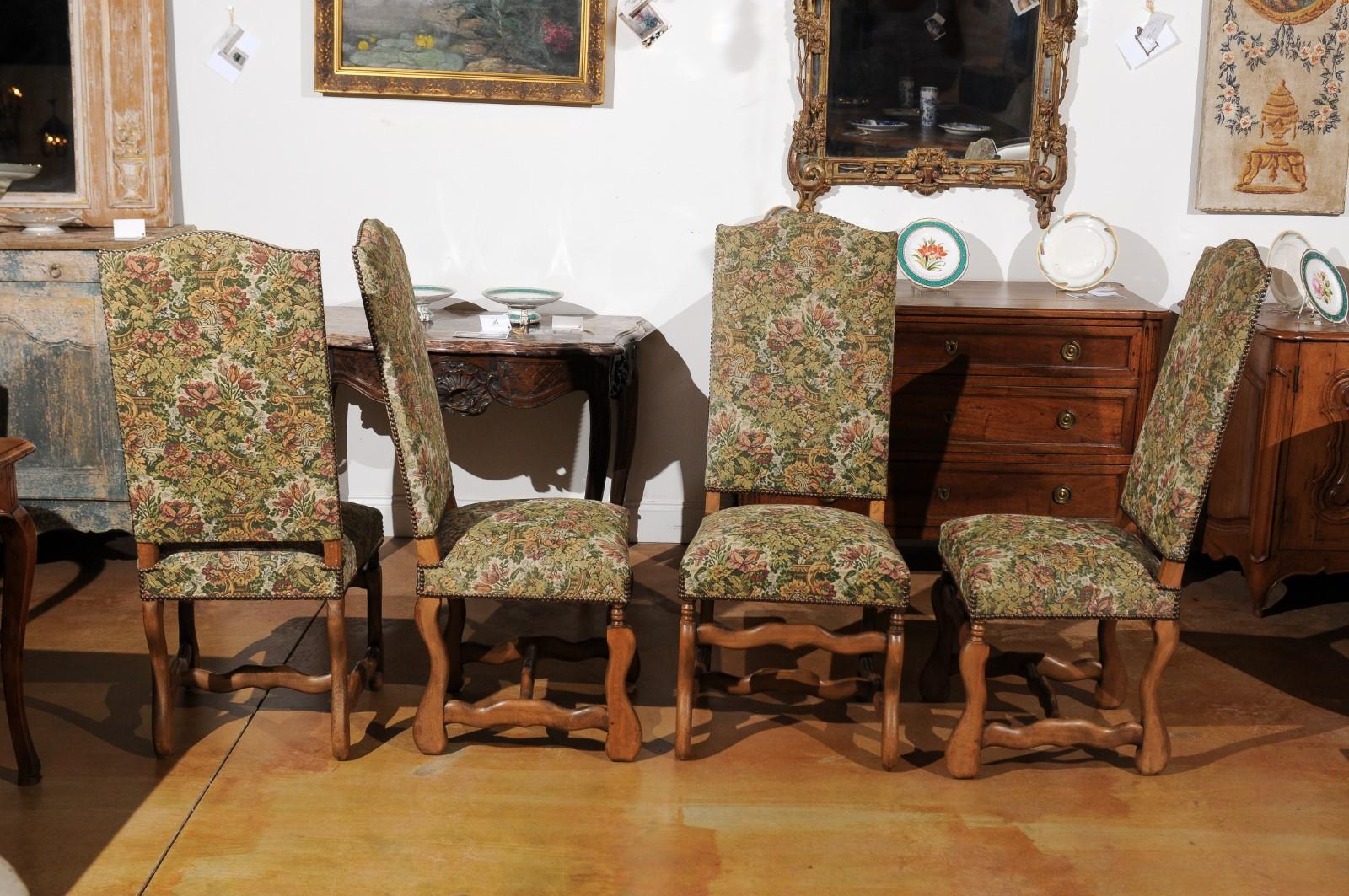 Set of Eight French Louis XIII Style Os de Mouton Dining Chairs with Upholstery 5