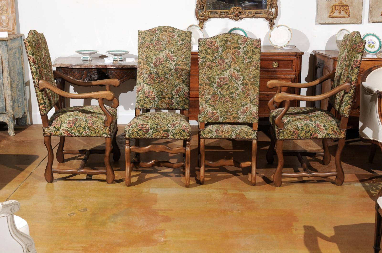 19th Century Set of Eight French Louis XIII Style Os de Mouton Dining Chairs with Upholstery
