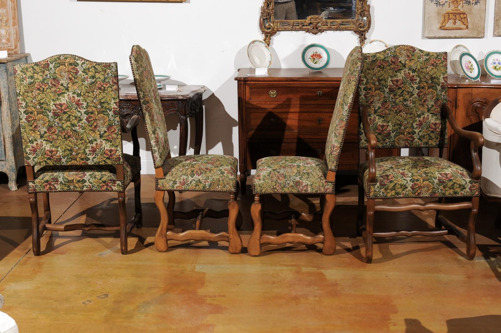 Tapestry Set of Eight French Louis XIII Style Os de Mouton Dining Chairs with Upholstery