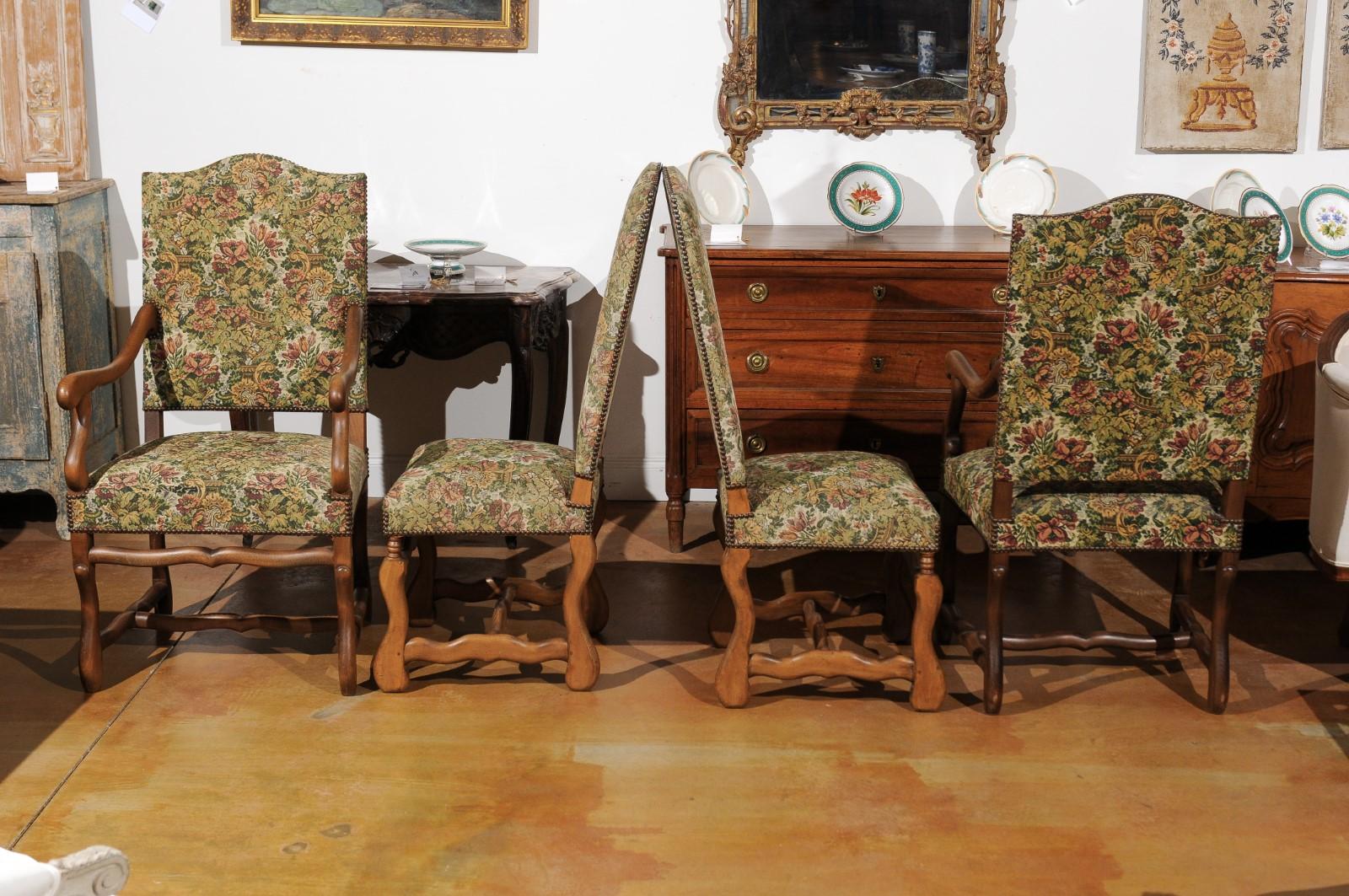 Set of Eight French Louis XIII Style Os de Mouton Dining Chairs with Upholstery 2
