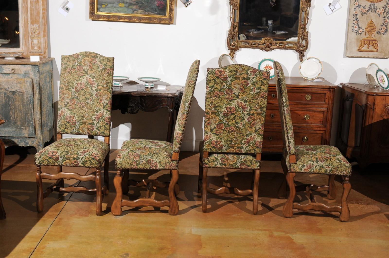 Set of Eight French Louis XIII Style Os de Mouton Dining Chairs with Upholstery 3