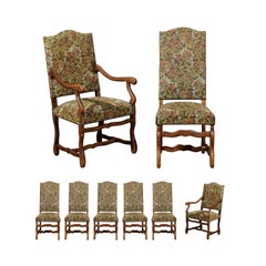 Ensemble de huit chaises de salle à manger Os de Mouton de style Louis XIII avec tapisserie
