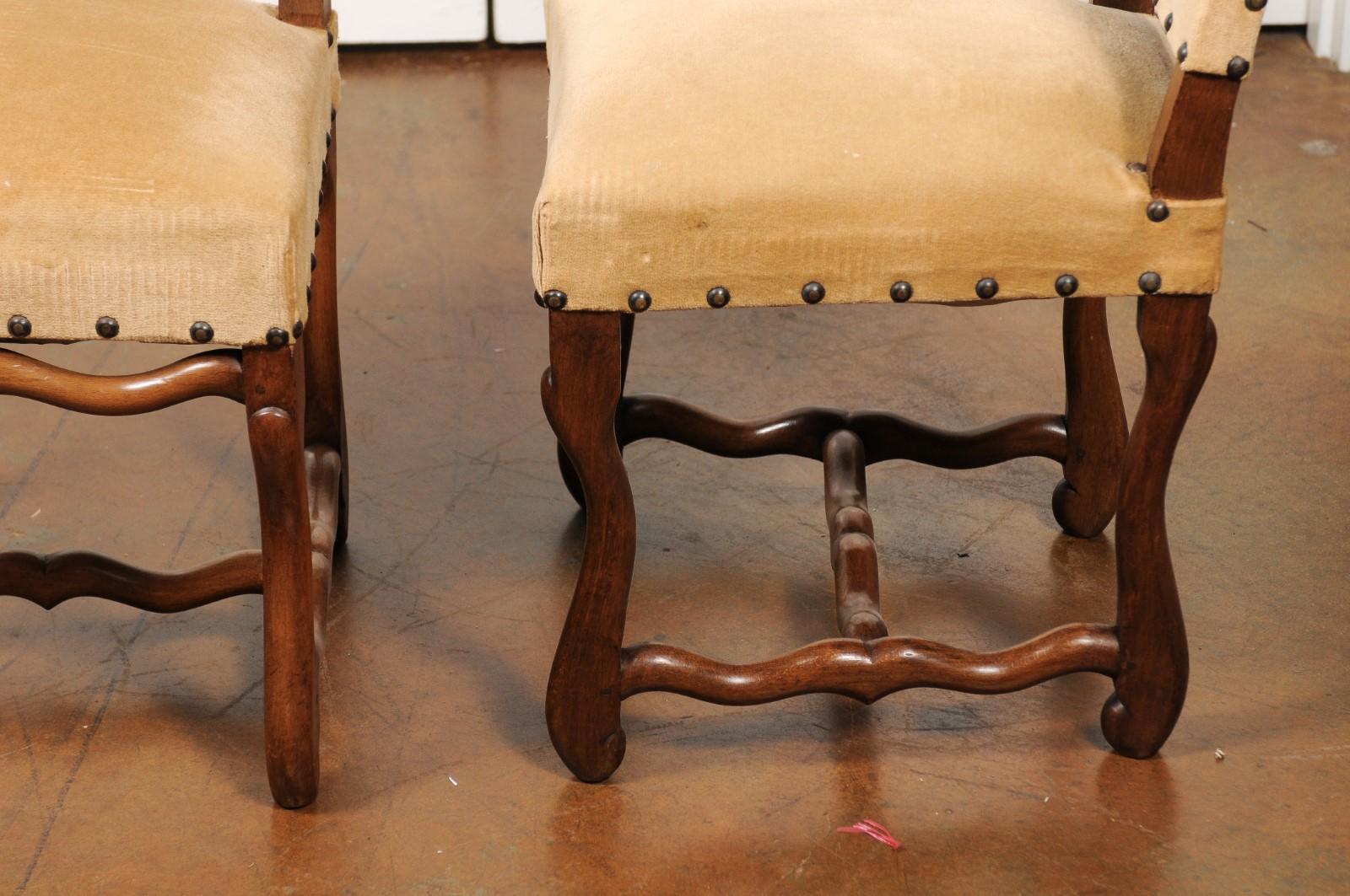 Set of Eight French Louis XIII Style Os de Mouton, Velvet Covered Dining Chairs 4