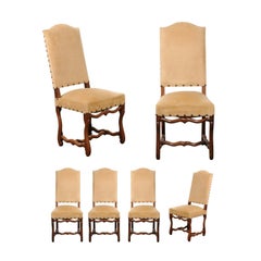 Set of Eight French Louis XIII Style Os de Mouton, Velvet Covered Dining Chairs
