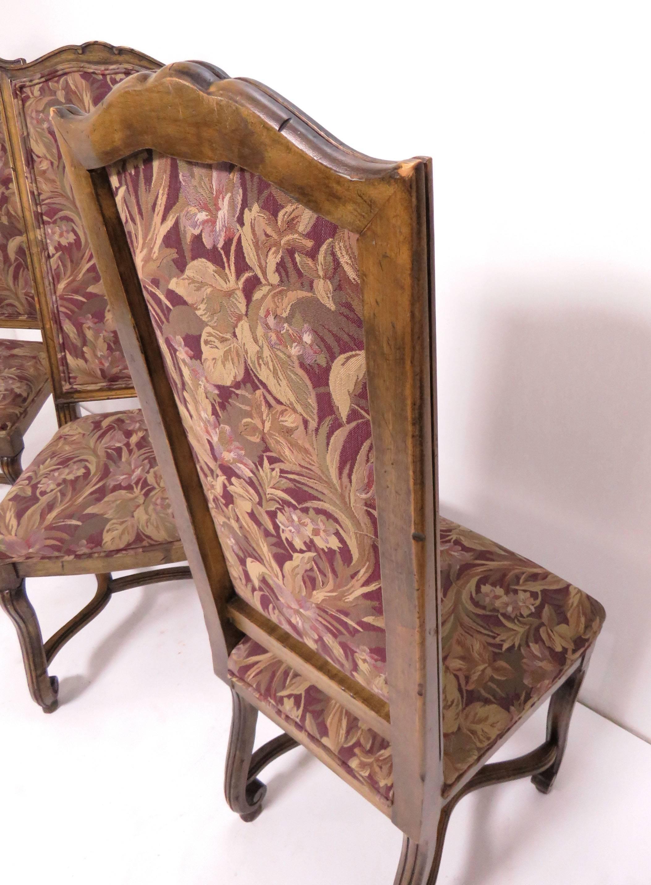 Set of Eight French Louis XIV Style Carved High Back Dining Chairs 7