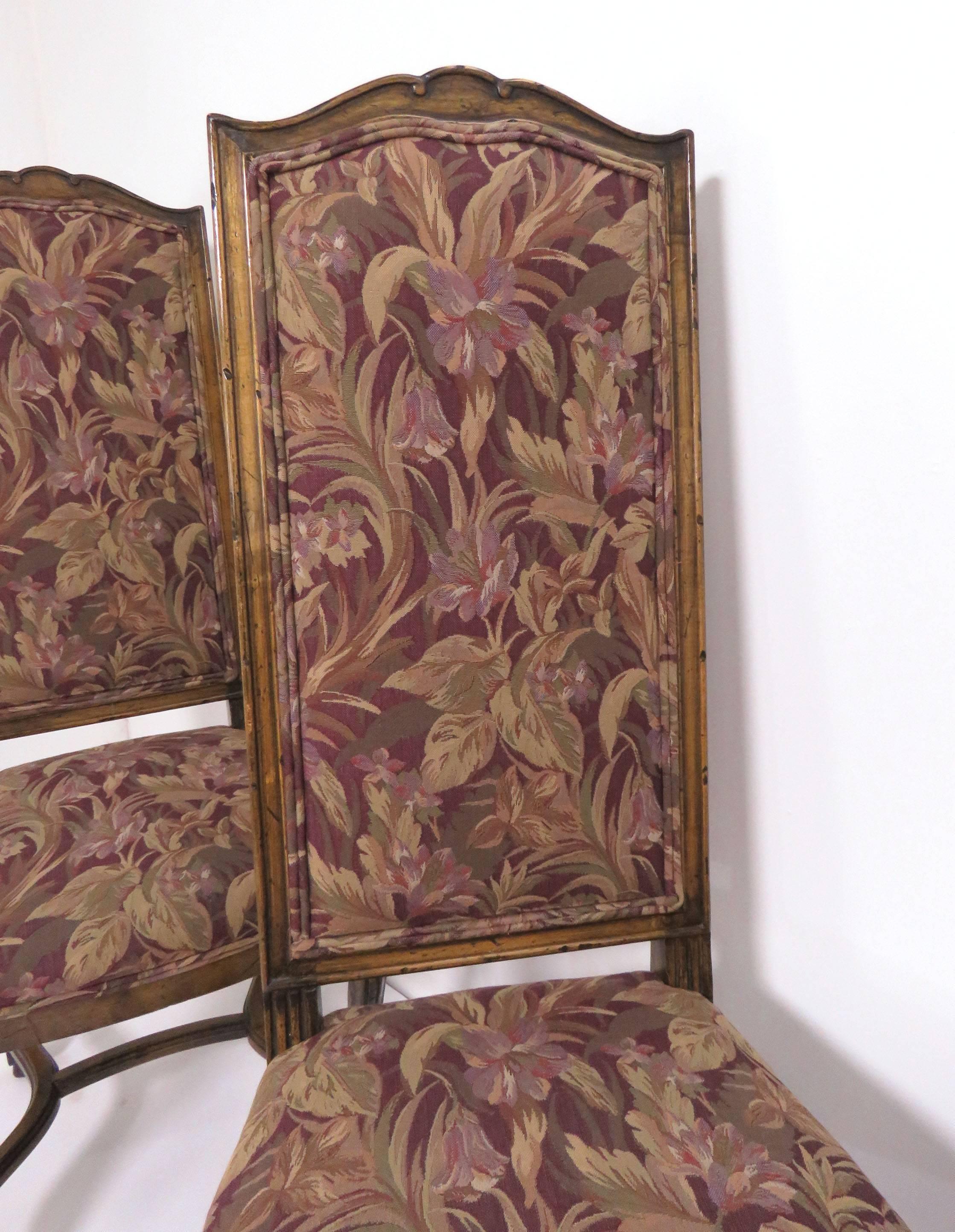 Upholstery Set of Eight French Louis XIV Style Carved High Back Dining Chairs