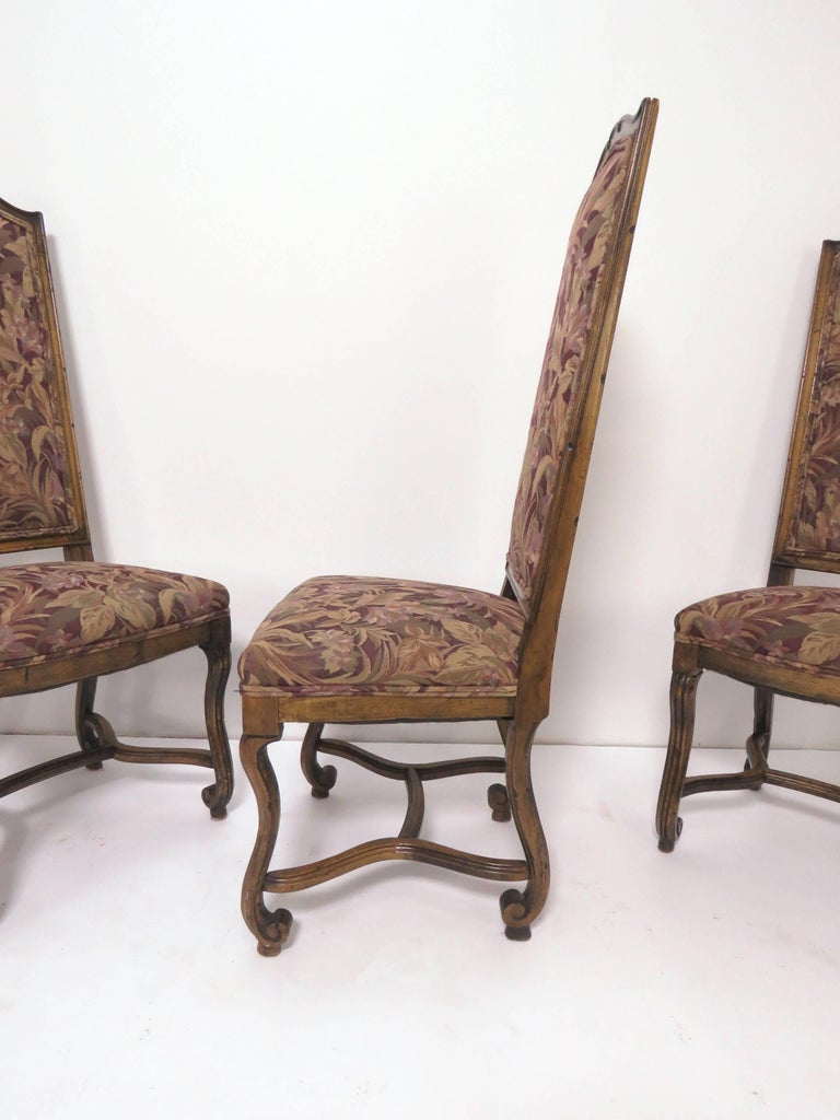 Set of Eight French Louis XIV Style Carved High Back Dining Chairs For