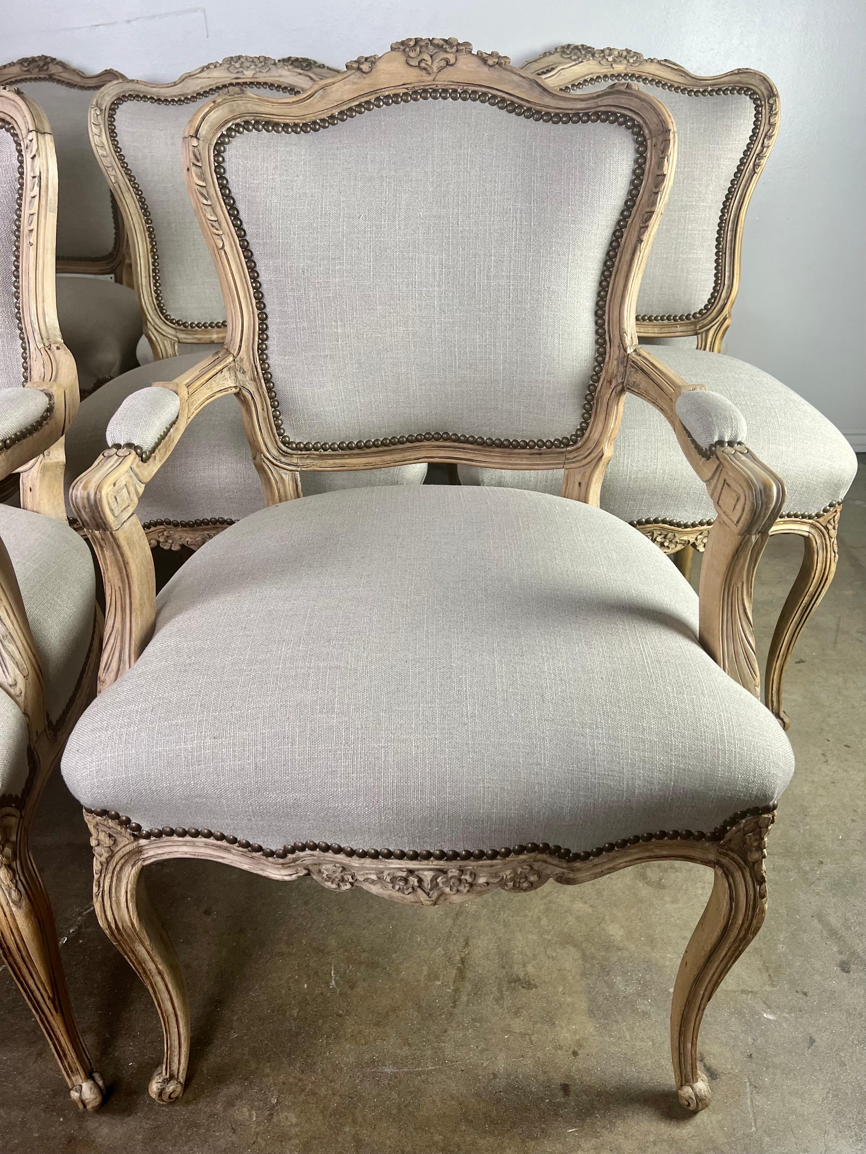 Bleached Set of Eight French Louis XV Style Dining Chairs