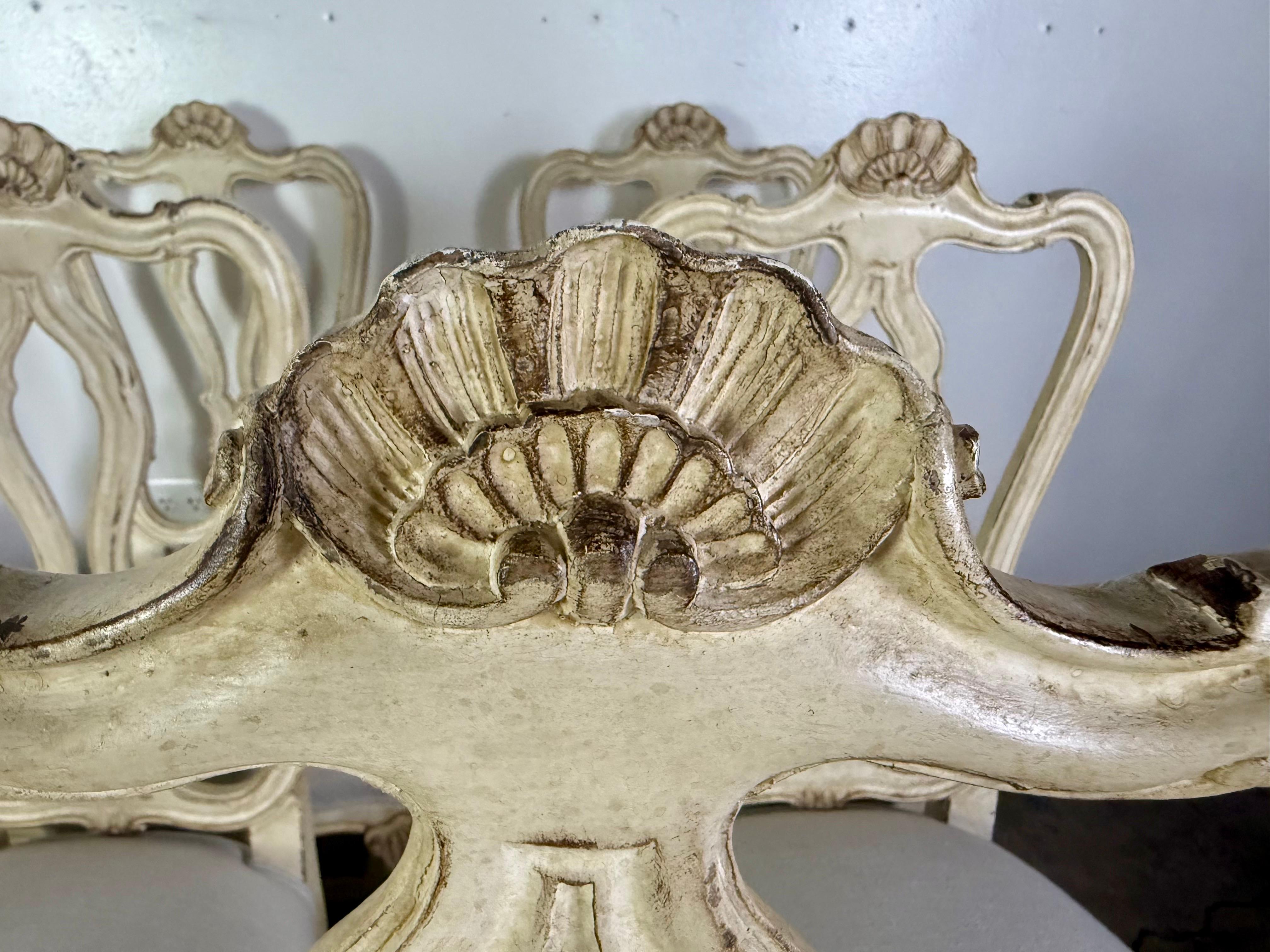 Linen Set of Eight French Louis XV Style Dining Chairs For Sale