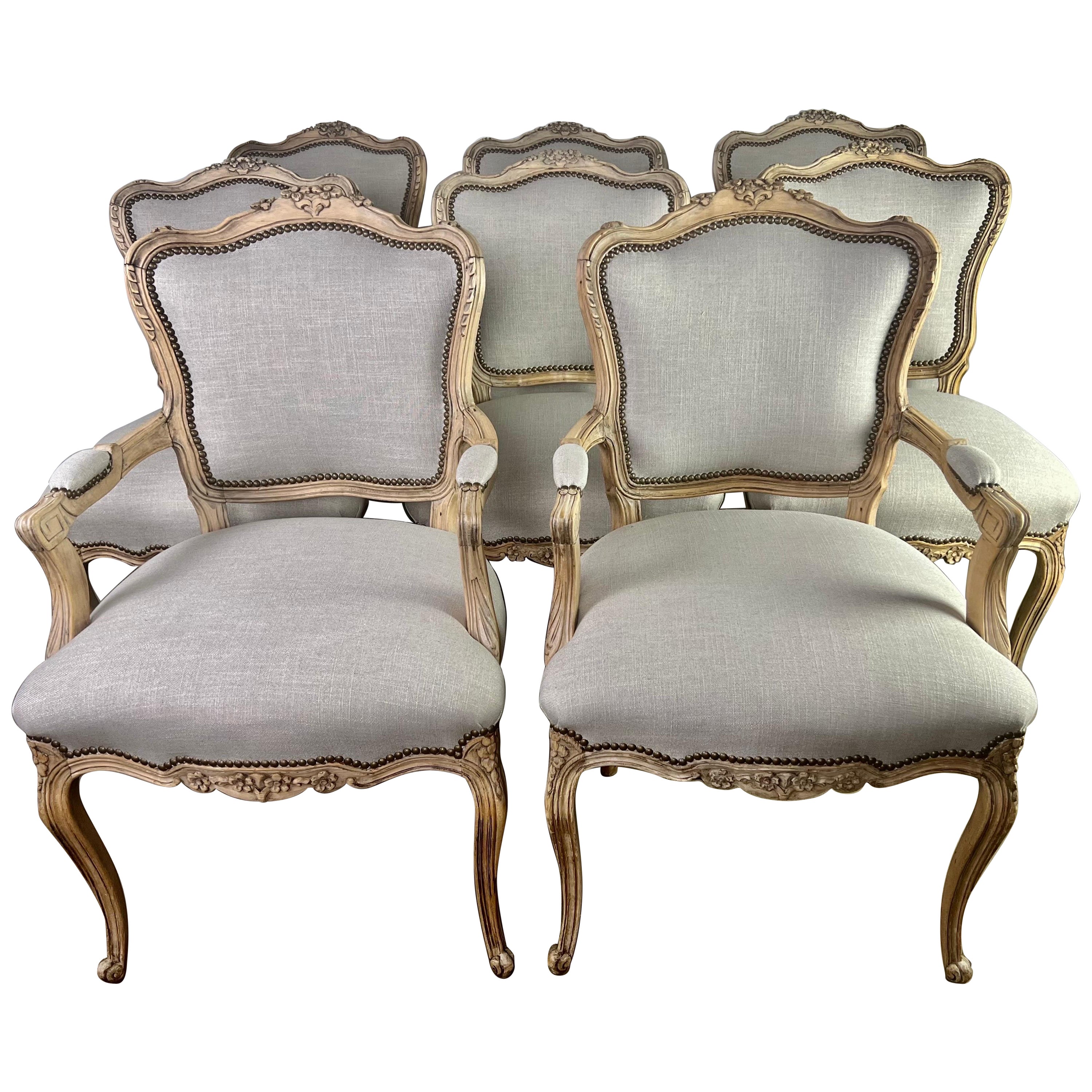 Set of Eight French Louis XV Style Dining Chairs