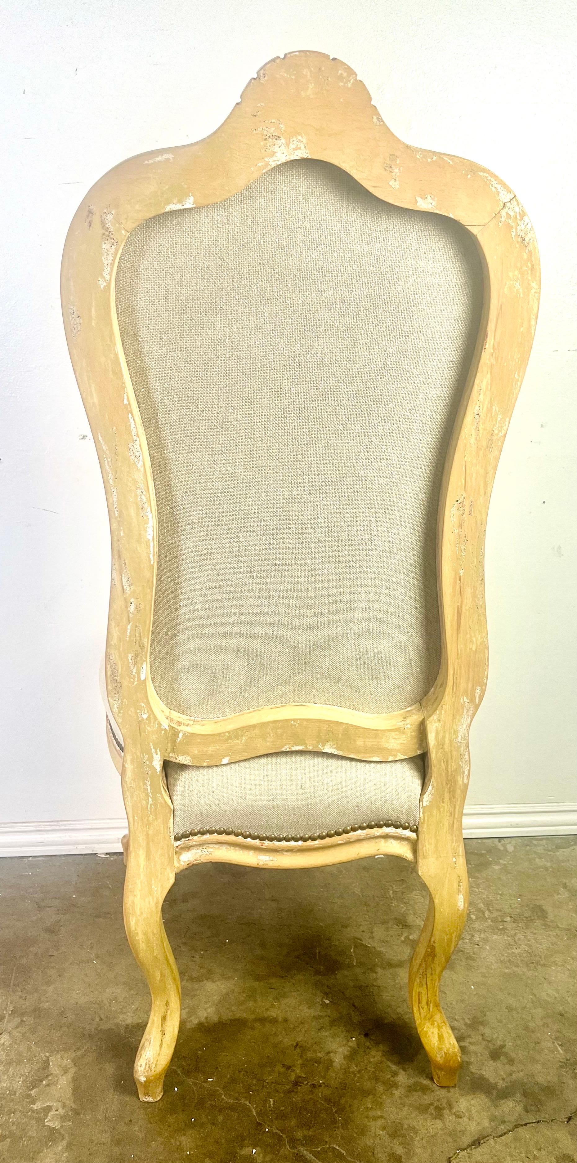 Set of Eight French Louis XV Style Dining Chairs w/ Belgium Linen Upholstery For Sale 16
