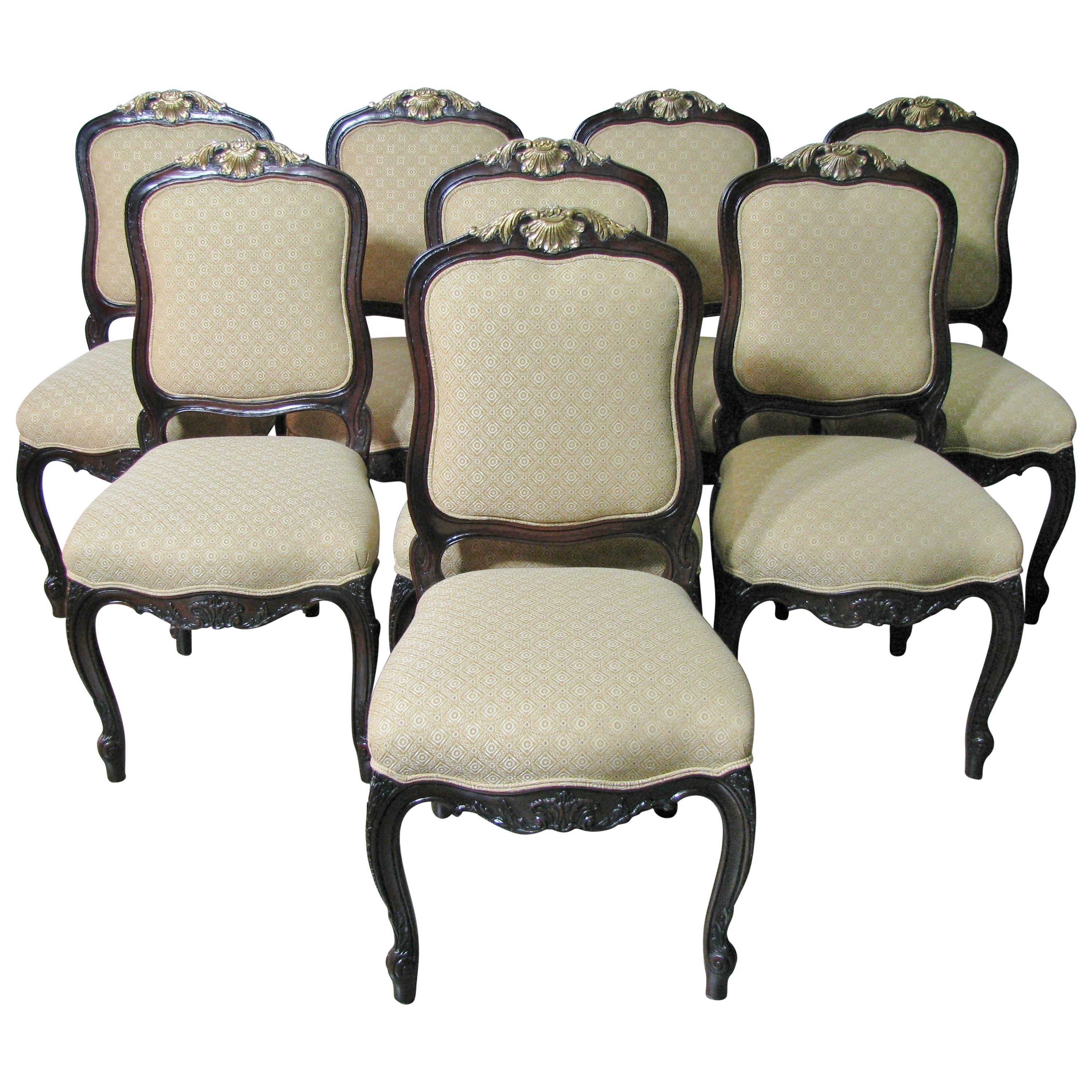 Set of Eight French Louis XV Style Dining / Side Chairs by Interior Crafts For Sale