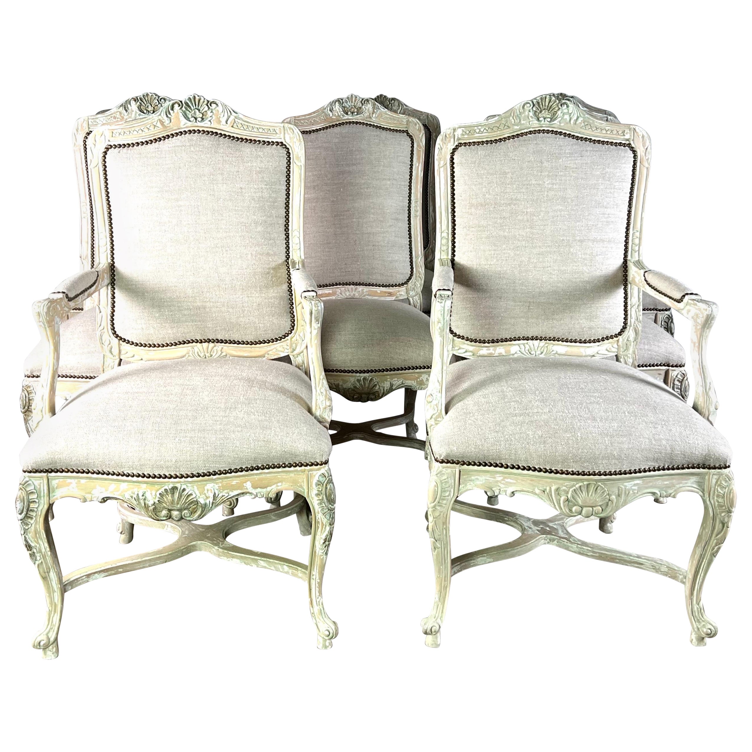 Set of Eight French Louis XV Style Painted Dining Chairs