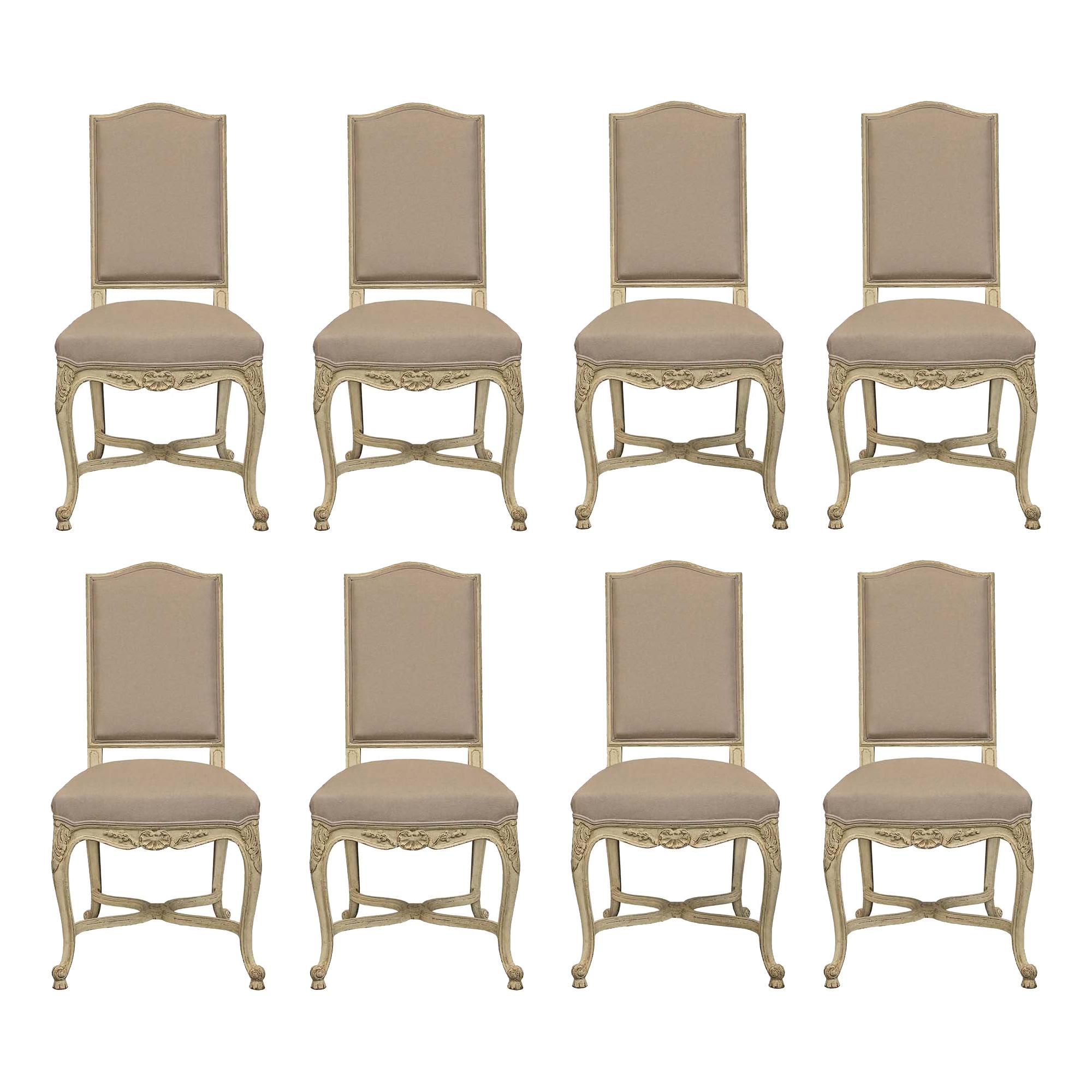 Set of Eight Painted Louis XV Style Dining Chairs at 1stDibs